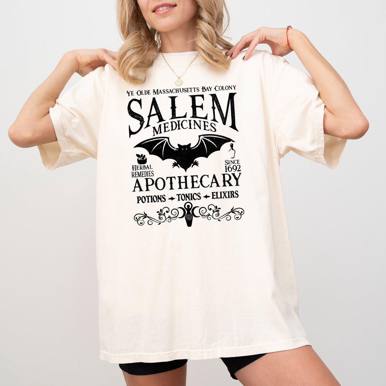 Salem Medicines Spooky Skeleton Ghost Witch Skull Halloween Costume Comfort Colors Tee
