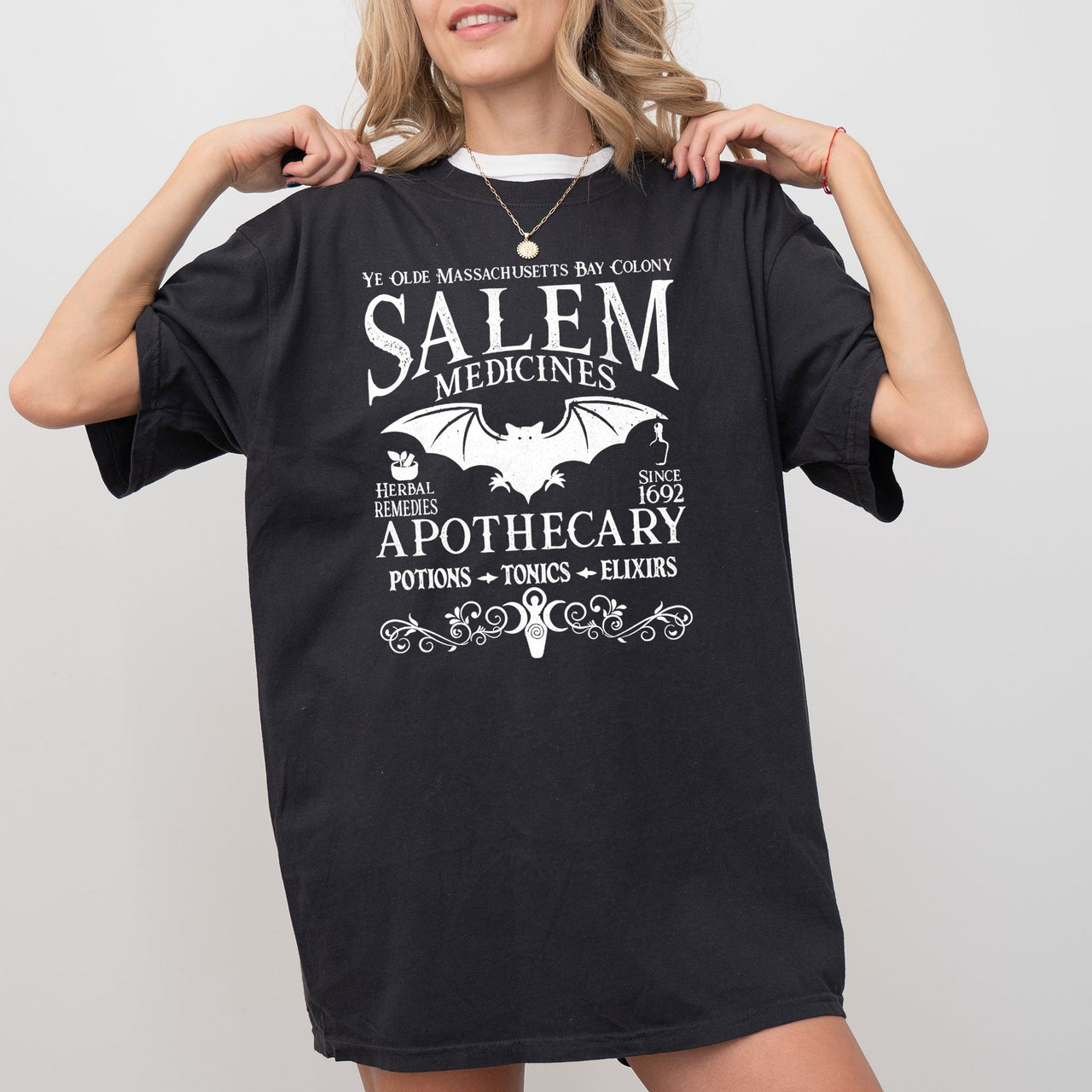 Salem Medicines Spooky Skeleton Ghost Witch Skull Halloween Costume Comfort Colors Tee