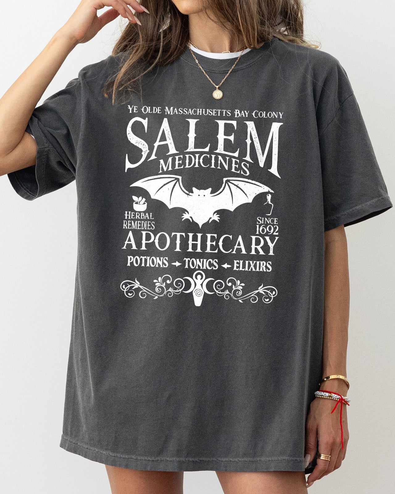 Salem Medicines Spooky Skeleton Ghost Witch Skull Halloween Costume Comfort Colors Tee