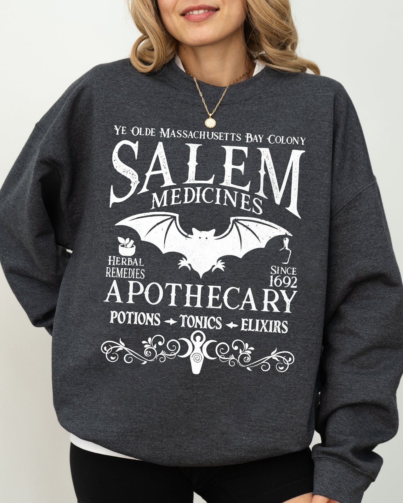 Salem Medicines Spooky Skeleton Ghost Witch Skull Meme Aesthetic Halloween Costume Sweatshirt