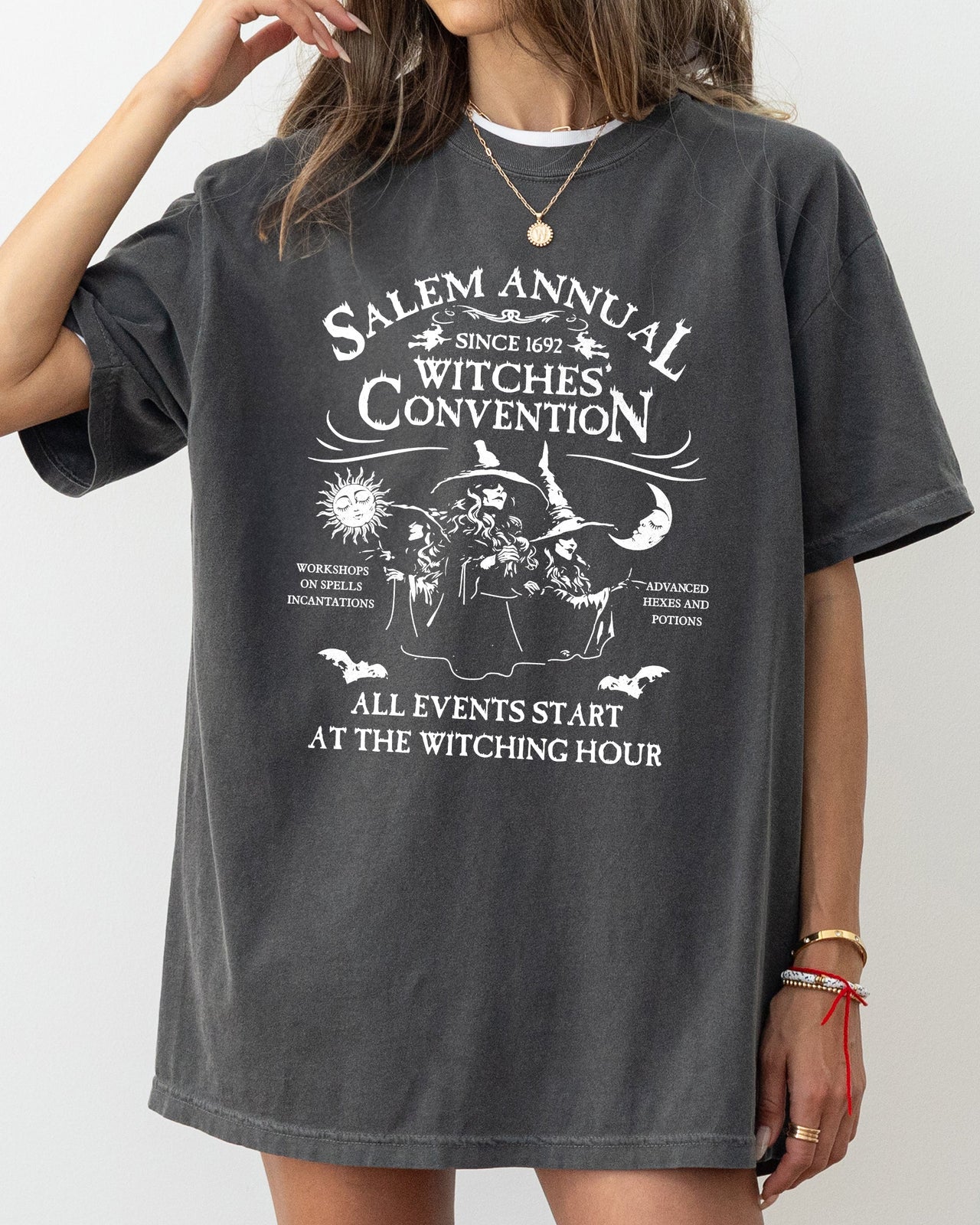 Salem Annual Witches Convention Spooky Skeleton Ghost Witch Skull Meme Halloween Costume Comfort Colors Tee