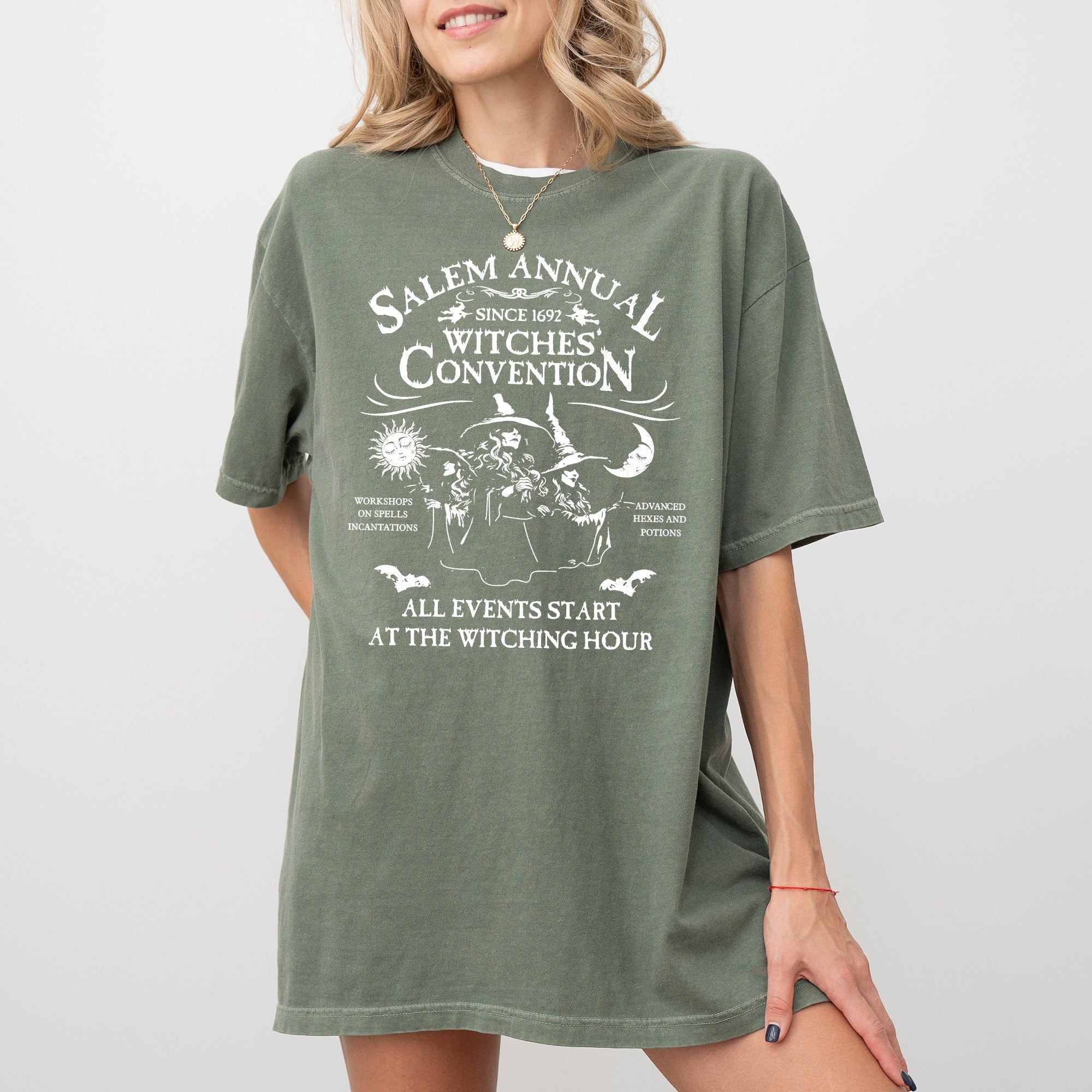Salem Annual Witches Convention Spooky Skeleton Ghost Witch Skull Meme Halloween Costume Comfort Colors Tee