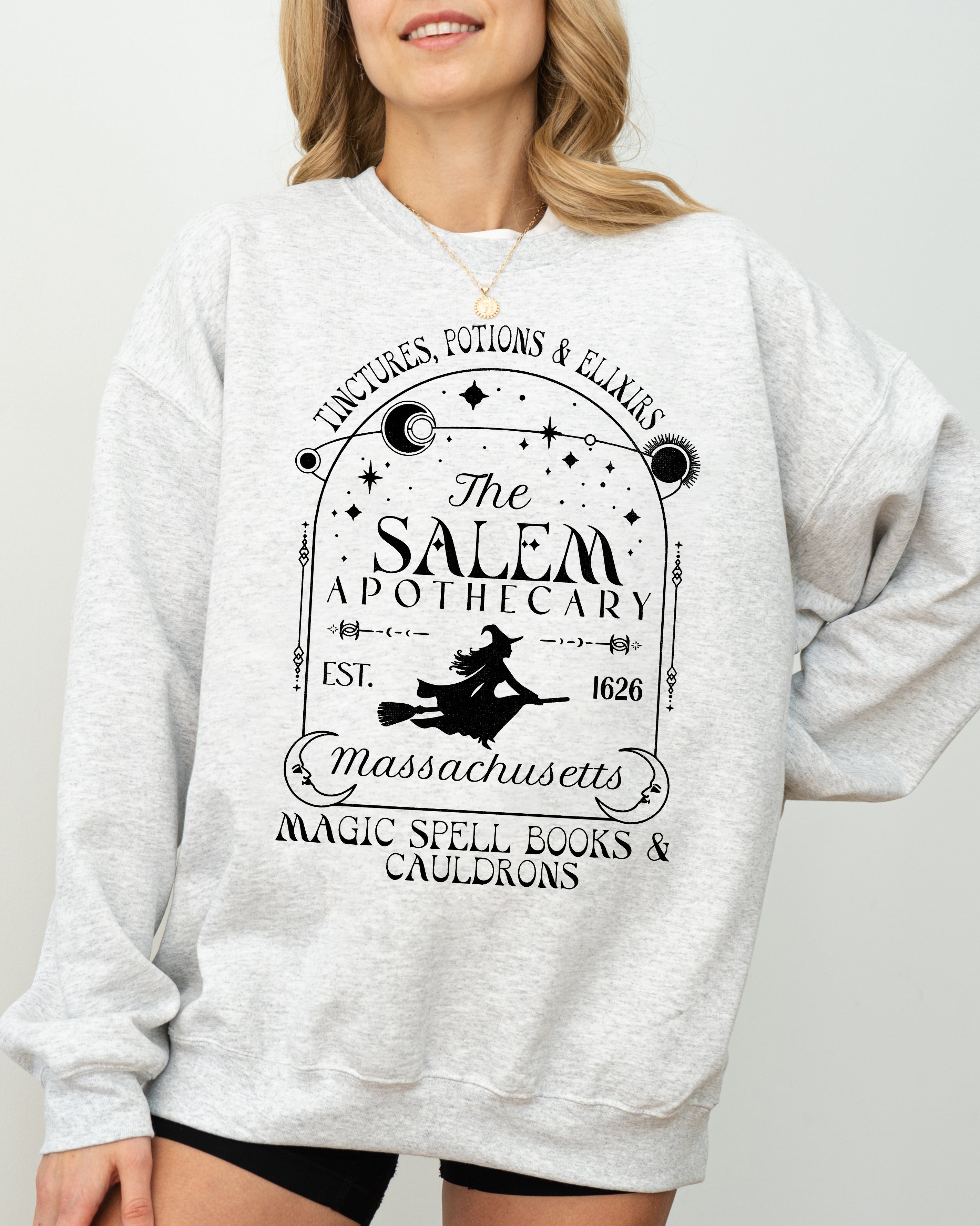 The Salem Apothecary Spooky Skeleton Ghost Witch Skull Aesthetic Halloween Meme Costume Sweatshirt