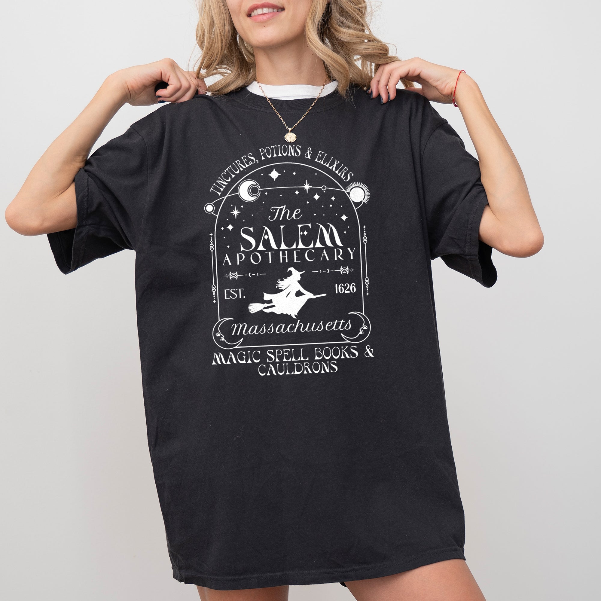 The Salem Apothecary Spooky Skeleton Ghost Witch Skull Halloween Costume Comfort Colors Tee