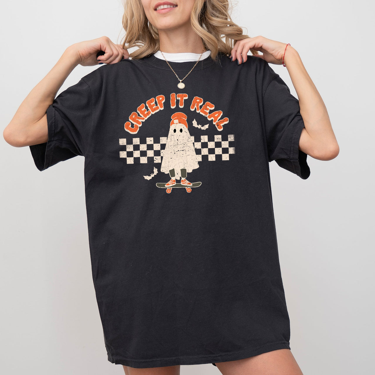 Creep It Real Ghost Retro Spooky Skeleton Witch Skull Halloween Meme Comfort Colors Tee