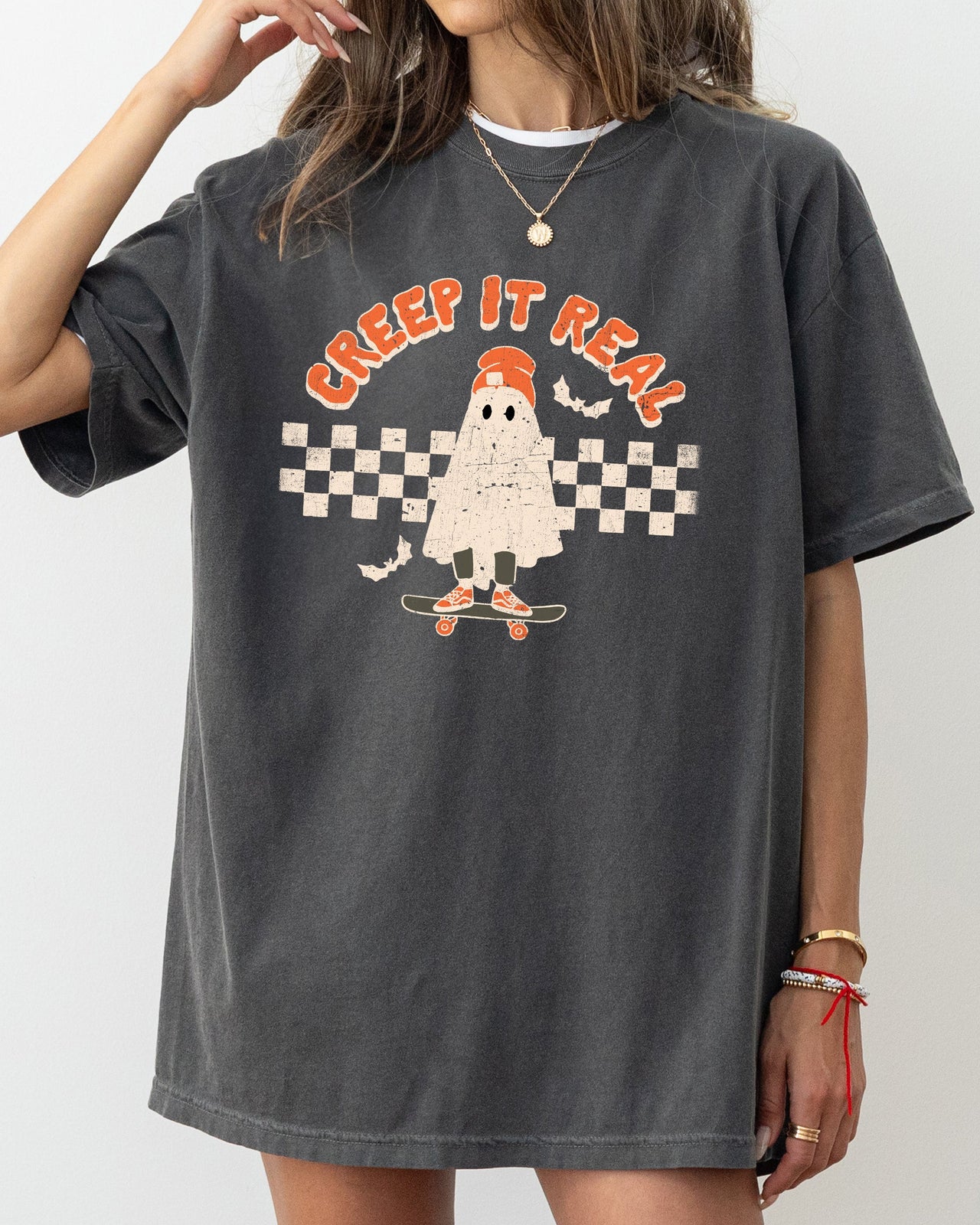 Creep It Real Ghost Retro Spooky Skeleton Witch Skull Halloween Meme Comfort Colors Tee