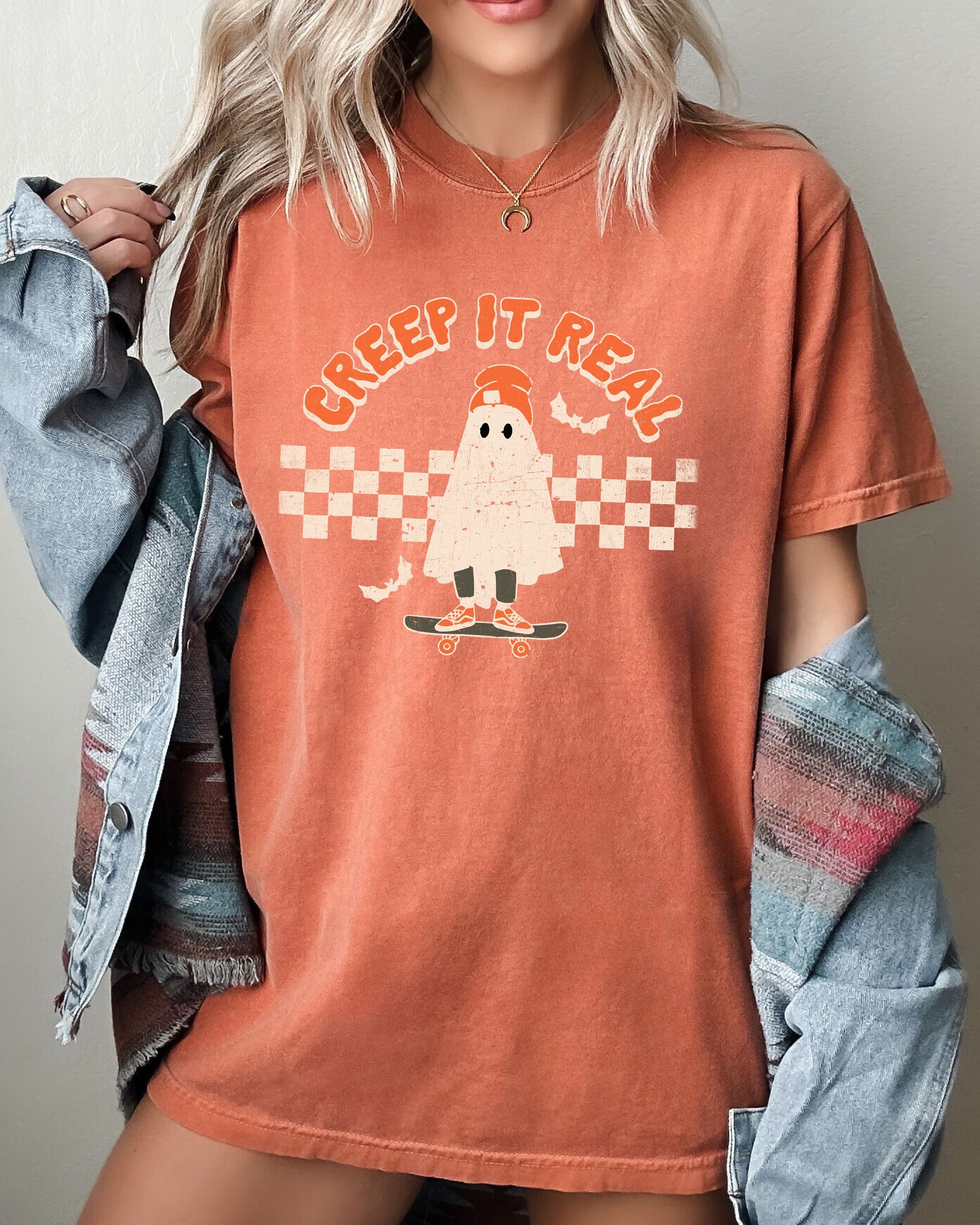 Creep It Real Ghost Retro Spooky Skeleton Witch Skull Halloween Meme Comfort Colors Tee