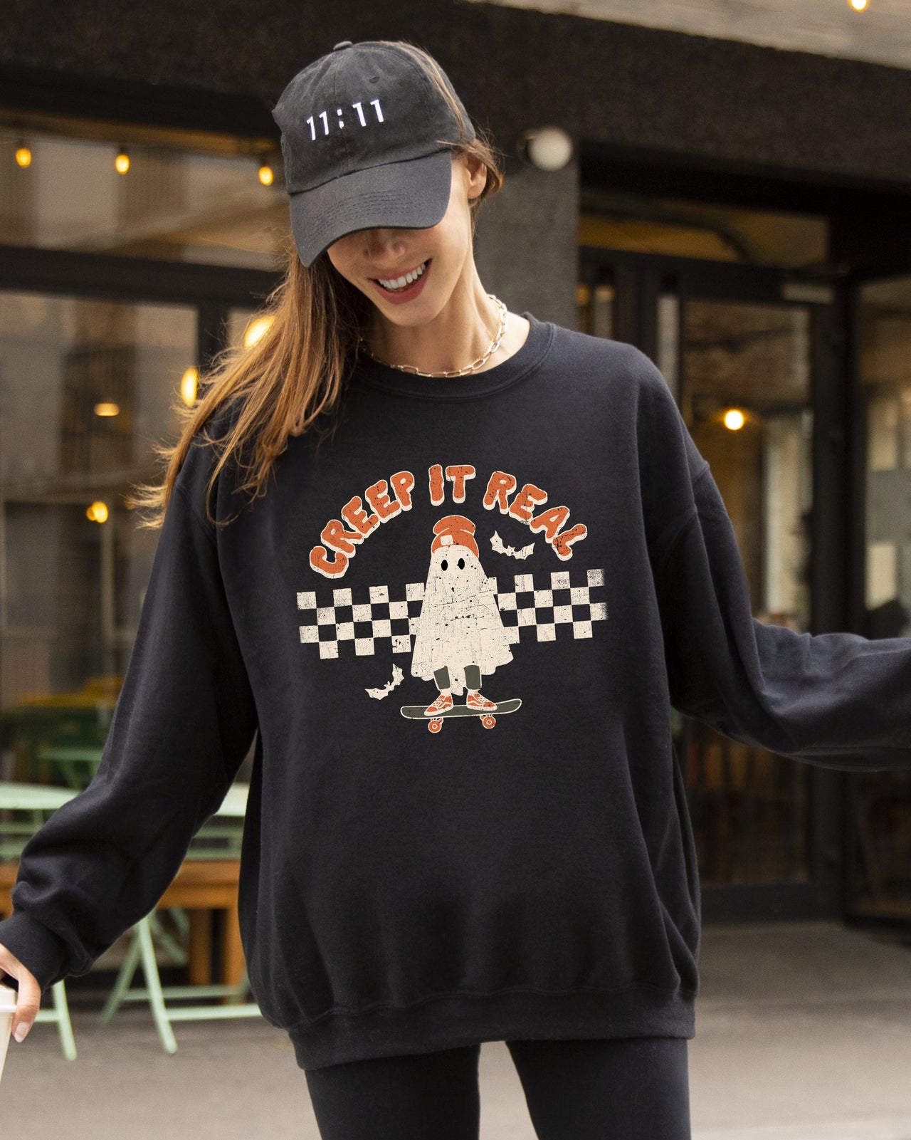 Creep It Real Ghost Retro Spooky Skeleton Witch Skull Aesthetic Meme Halloween Costume Sweatshirt