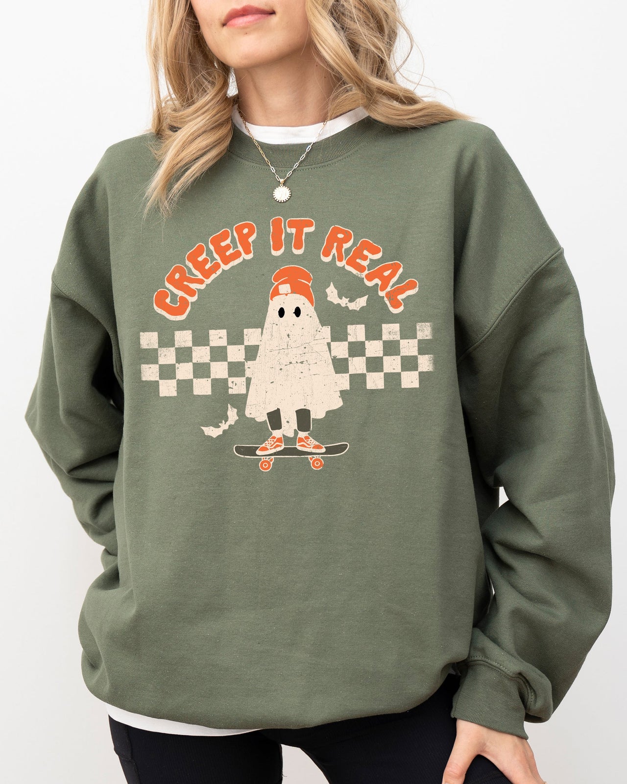 Creep It Real Ghost Retro Spooky Skeleton Witch Skull Aesthetic Meme Halloween Costume Sweatshirt
