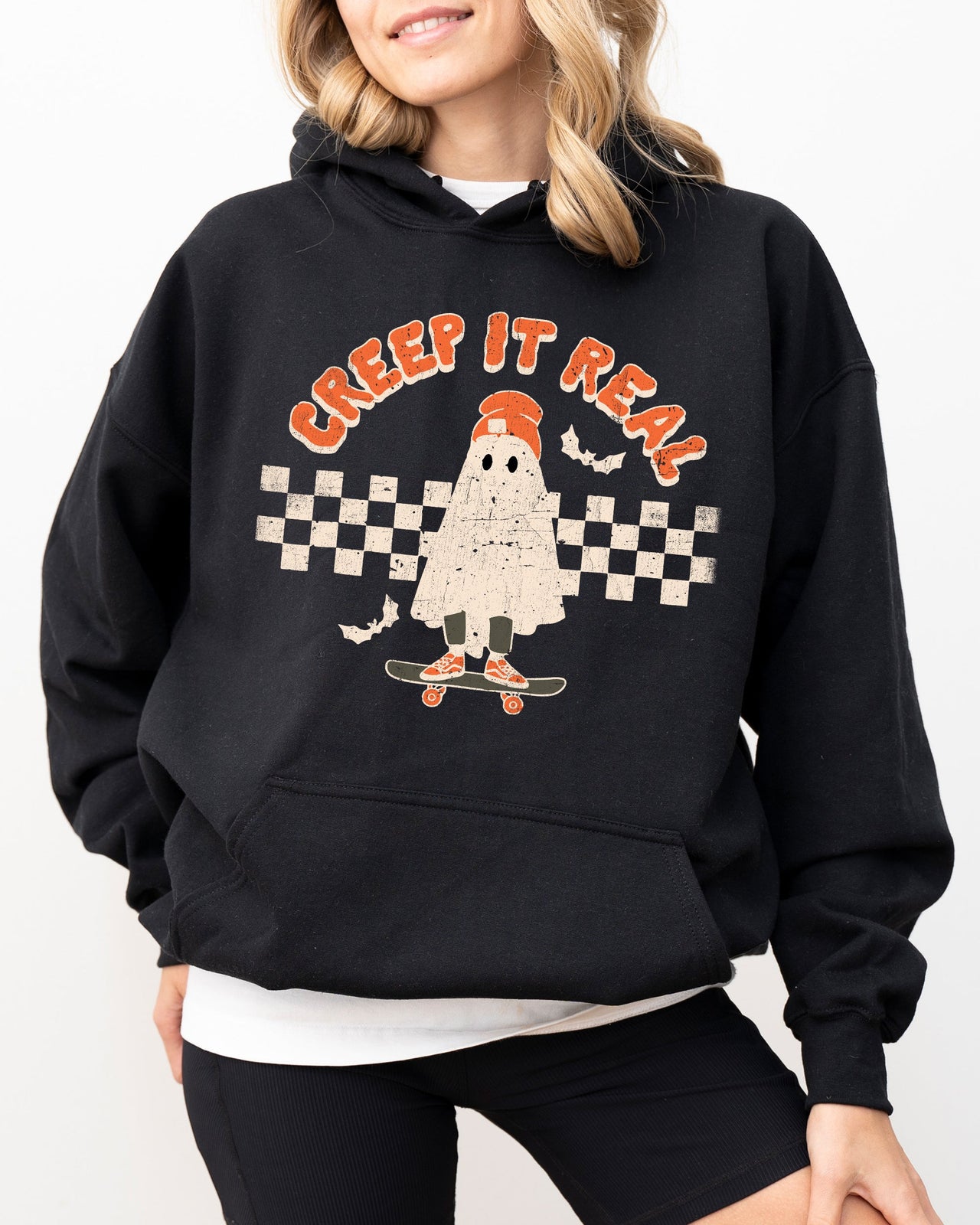 Creep It Real Ghost Halloween Retro Spooky Skeleton Witch Skull Aesthetic Meme Hoodie