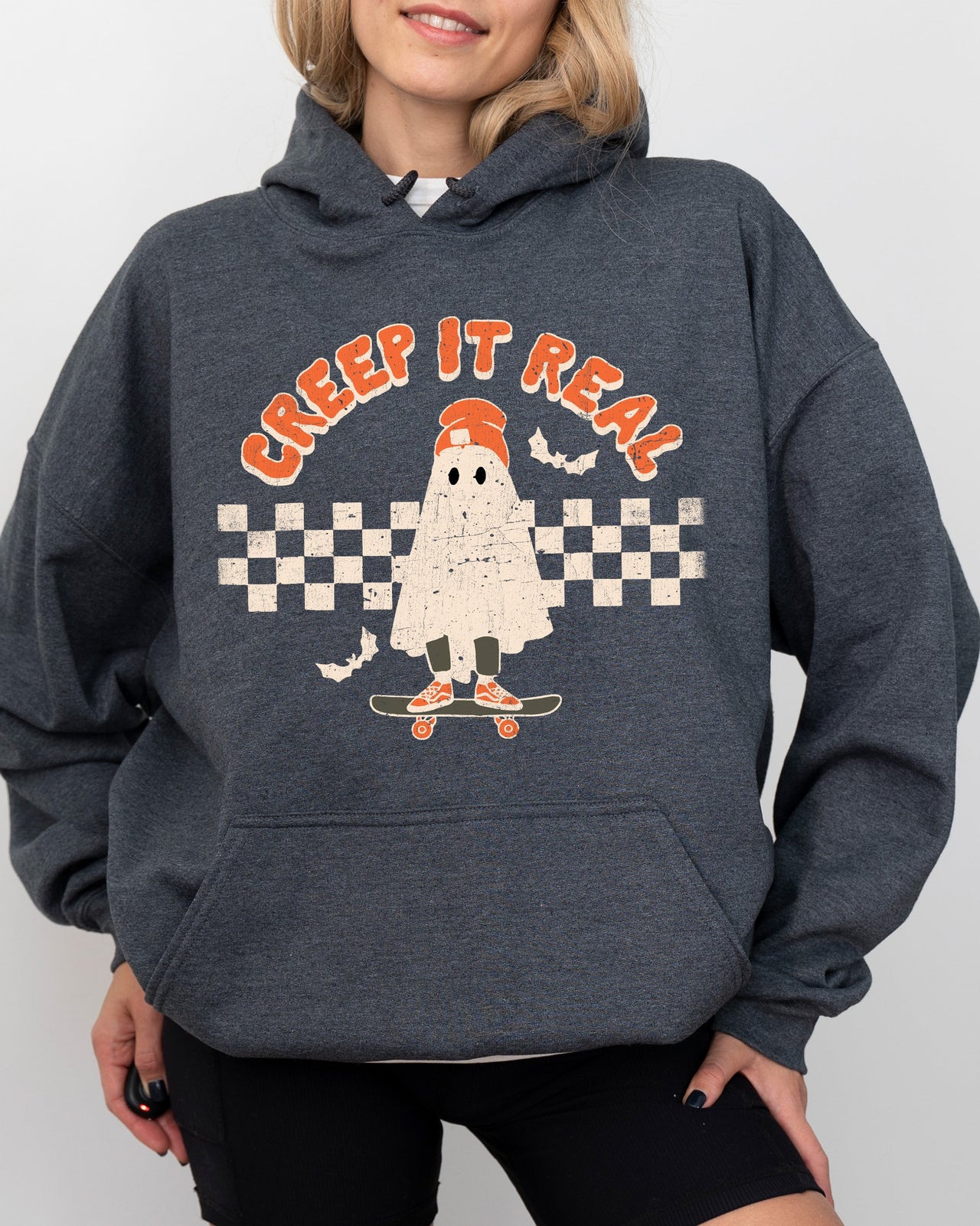 Creep It Real Ghost Halloween Retro Spooky Skeleton Witch Skull Aesthetic Meme Hoodie