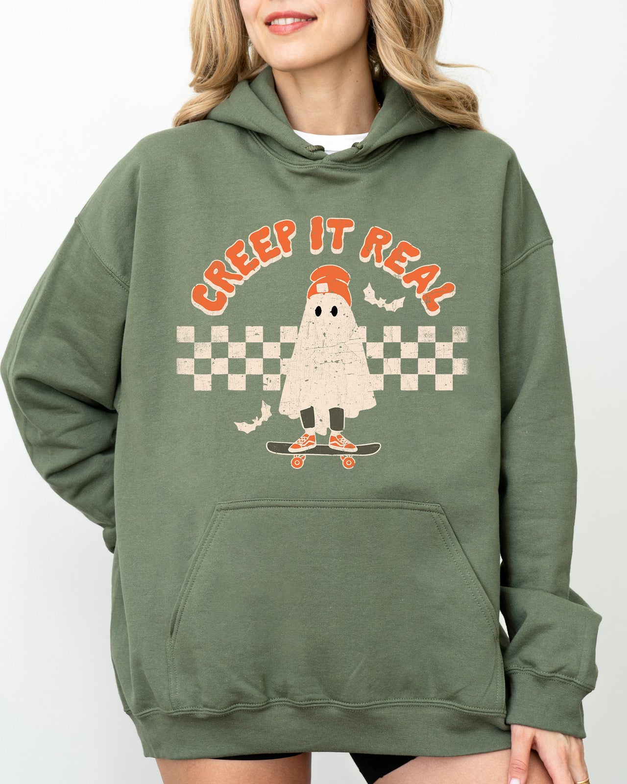 Creep It Real Ghost Halloween Retro Spooky Skeleton Witch Skull Aesthetic Meme Hoodie