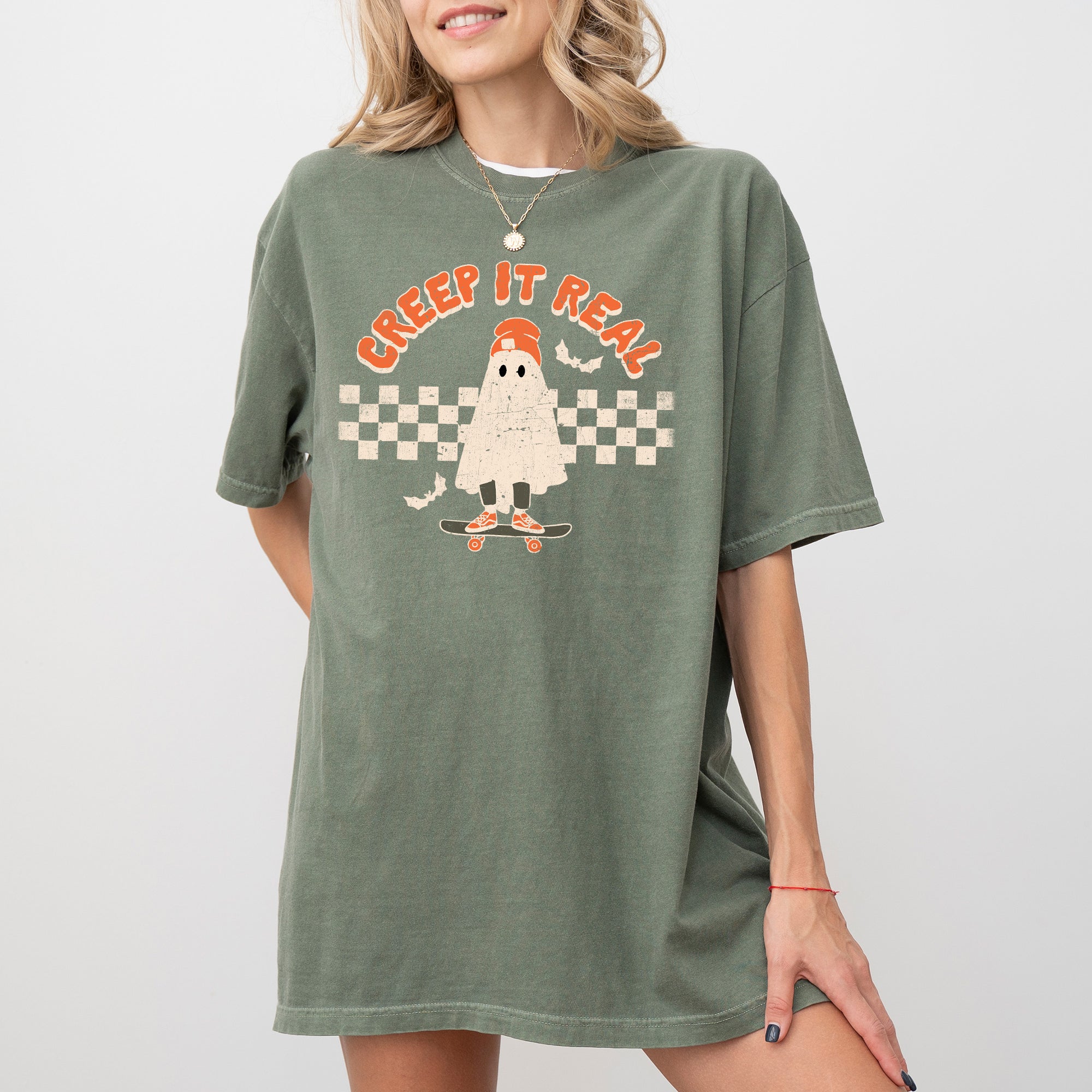 Creep It Real Ghost Retro Spooky Skeleton Witch Skull Halloween Meme Comfort Colors Tee