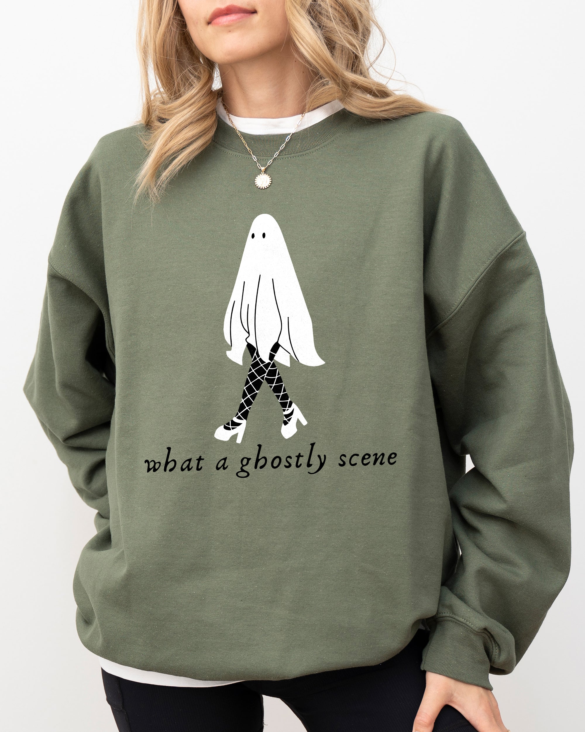What A Ghostly Scene Spooky Skeleton Ghost Witch Skull Halloween Costume Sweatshirt