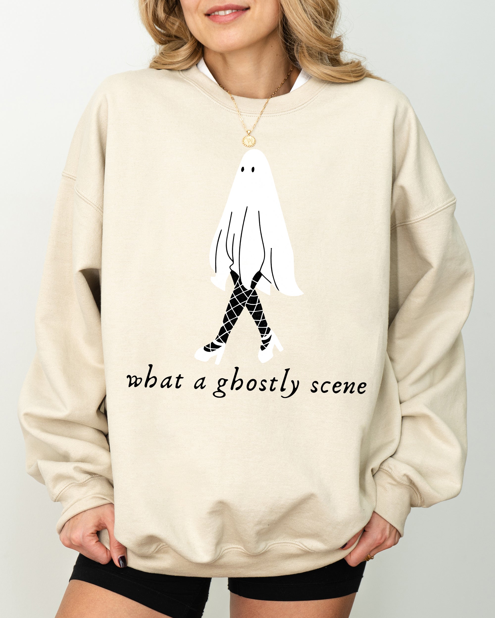 What A Ghostly Scene Spooky Skeleton Ghost Witch Skull Halloween Costume Sweatshirt