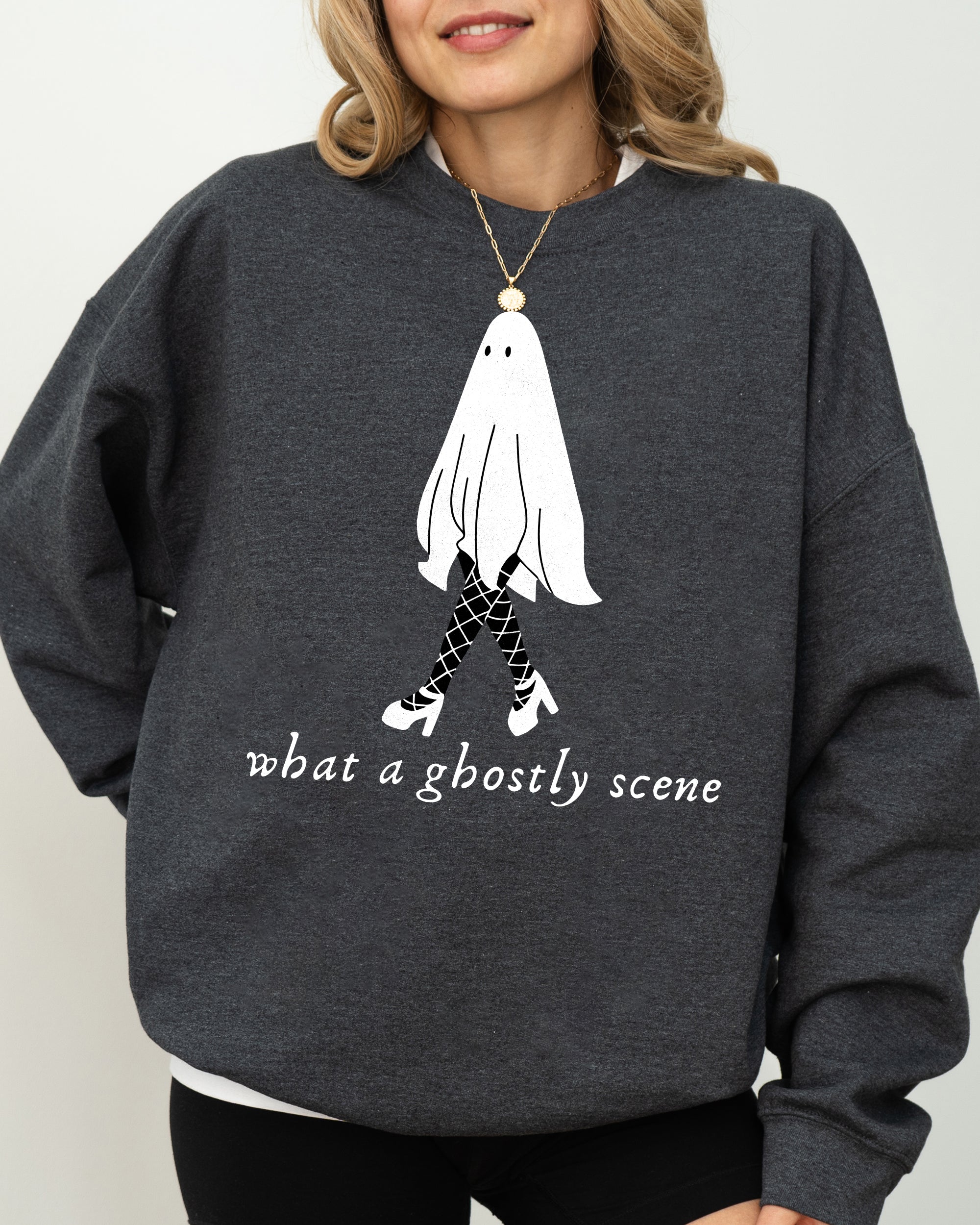 What A Ghostly Scene Spooky Skeleton Ghost Witch Skull Halloween Costume Sweatshirt