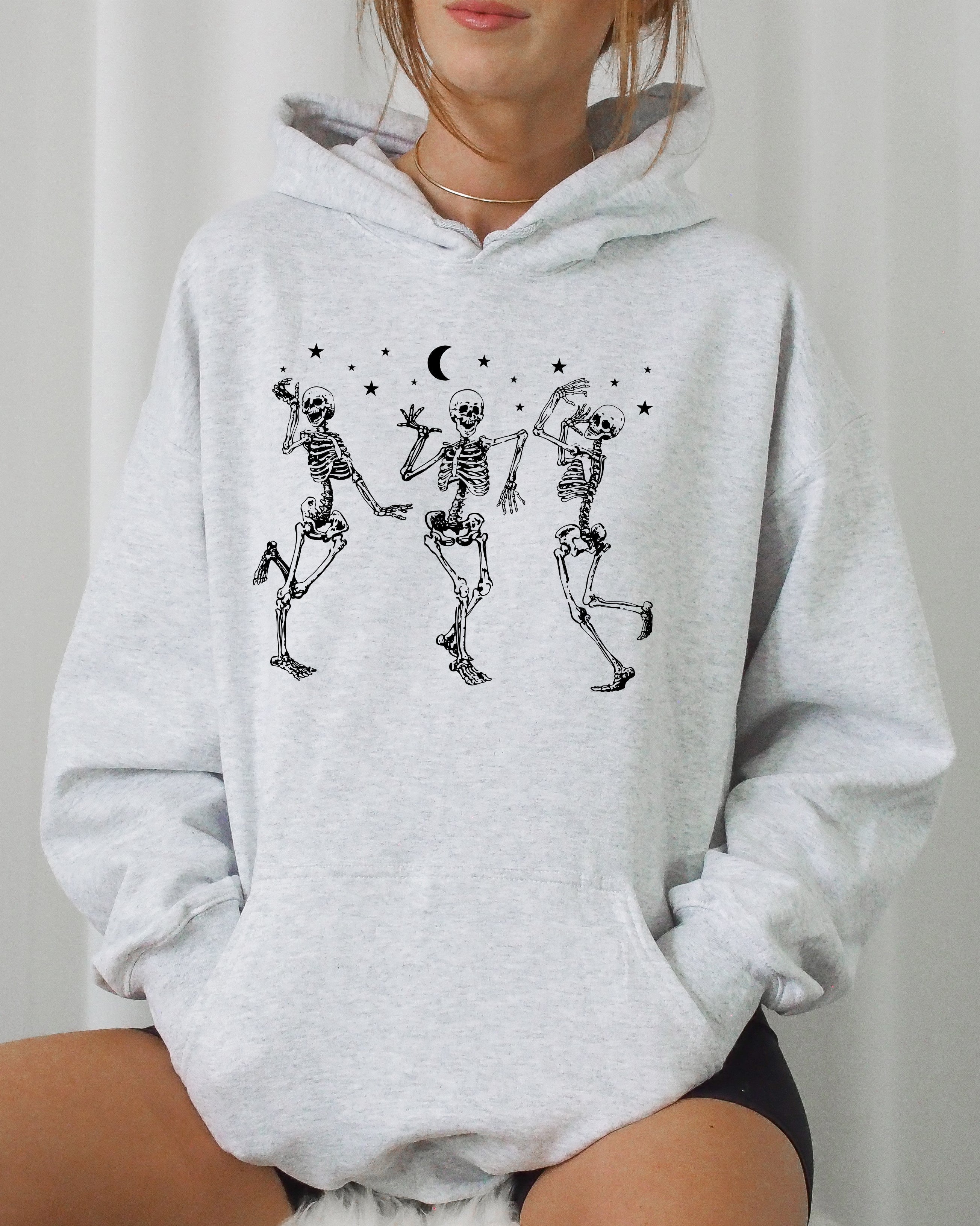 Dancing Skeletons Stars Spooky Ghost Witch Skull Aesthetic Meme Halloween Hoodie