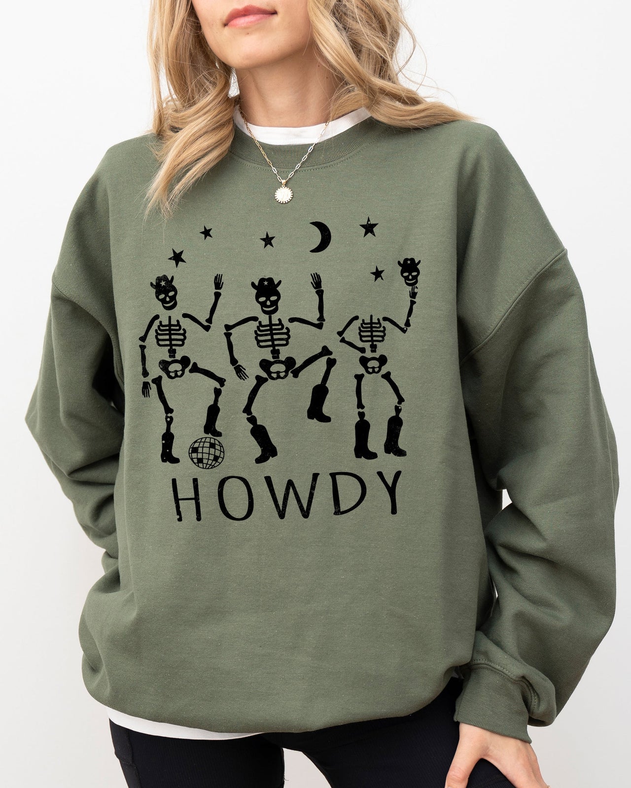 Dancing Skeletons Howdy Spooky Ghost Witch Skull Meme Halloween Party Mascot Sweatshirt