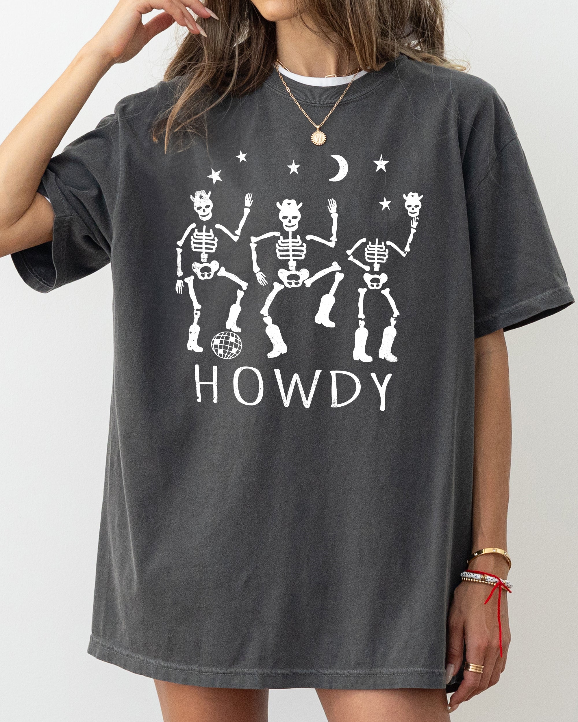 Dancing Skeletons Howdy Spooky Ghost Witch Skull Meme Halloween Costume Comfort Colors Tee