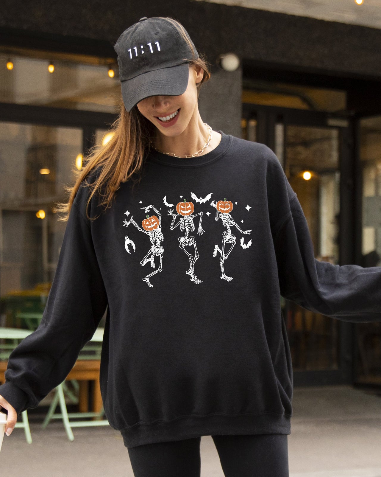 Pumpkin Head Dancing Skeletons Spooky Ghost Witch Skull Meme Halloween Costume Sweatshirt