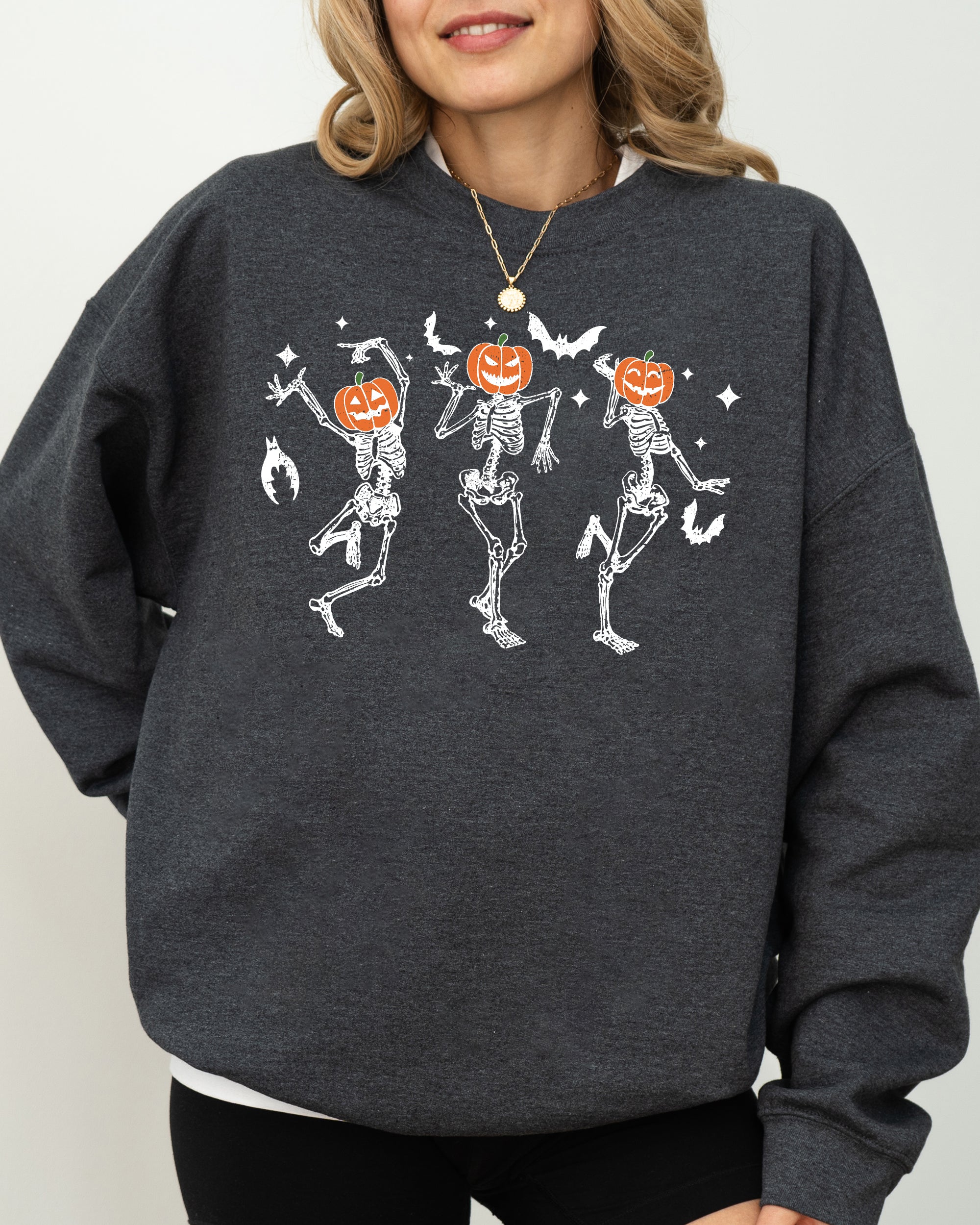 Pumpkin Head Dancing Skeletons Spooky Ghost Witch Skull Meme Halloween Costume Sweatshirt