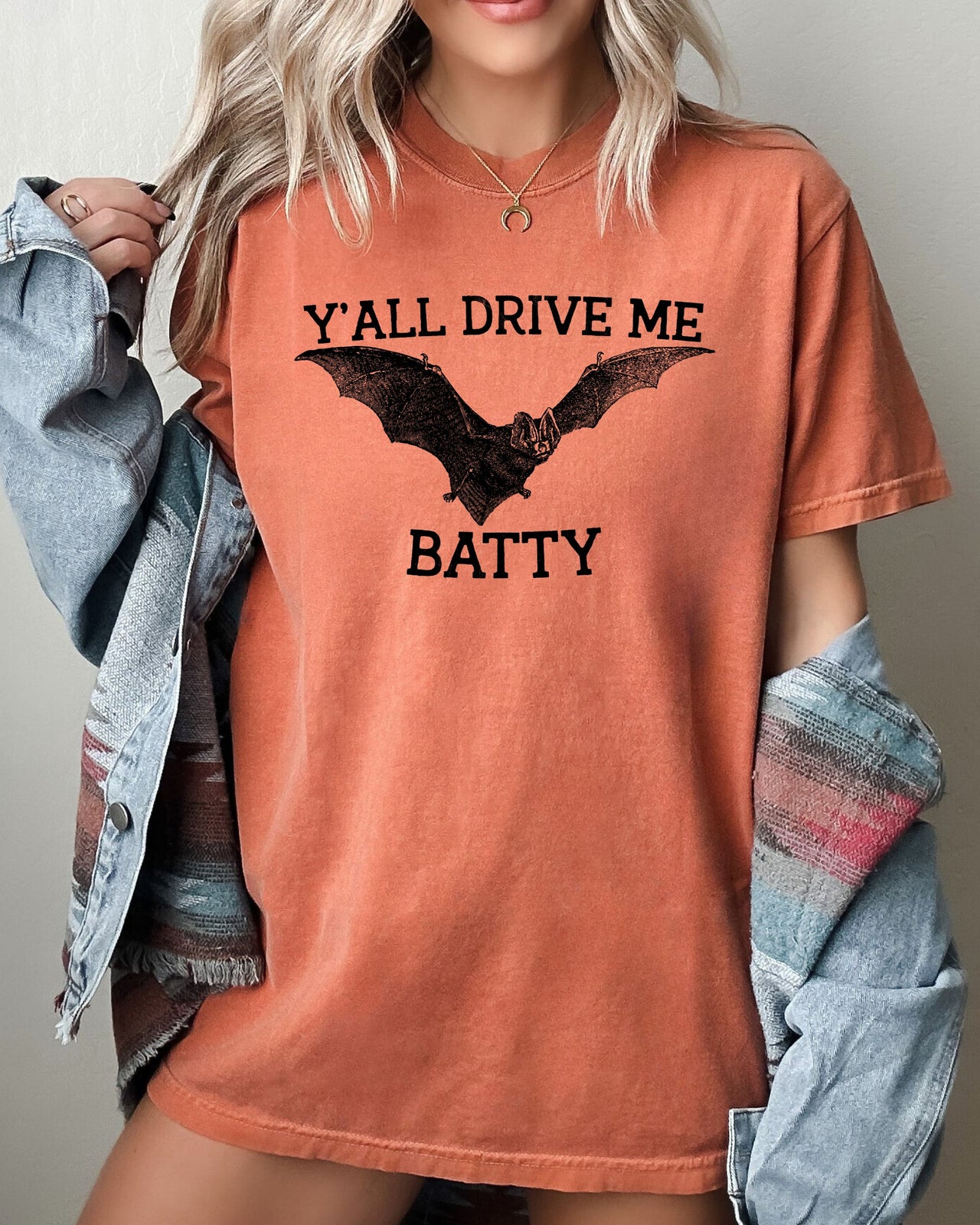 Y'All Drive Me Batty Spooky Bat Ghost Witch Skull Costume Halloween Night Comfort Colors Tee
