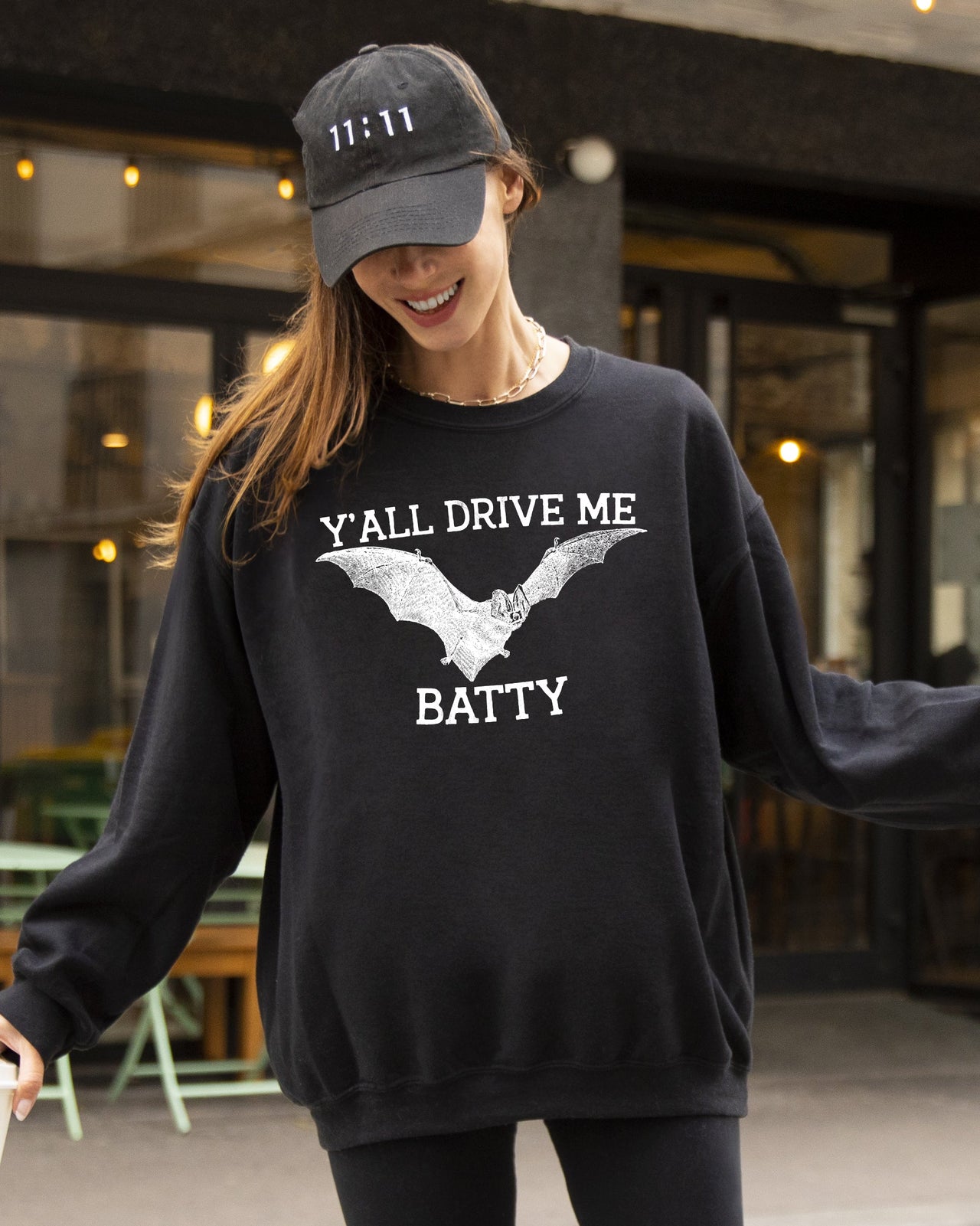 Y'All Drive Me Batty Spooky Bat Ghost Witch Skull Halloween Costume Graphic Sweatshirt