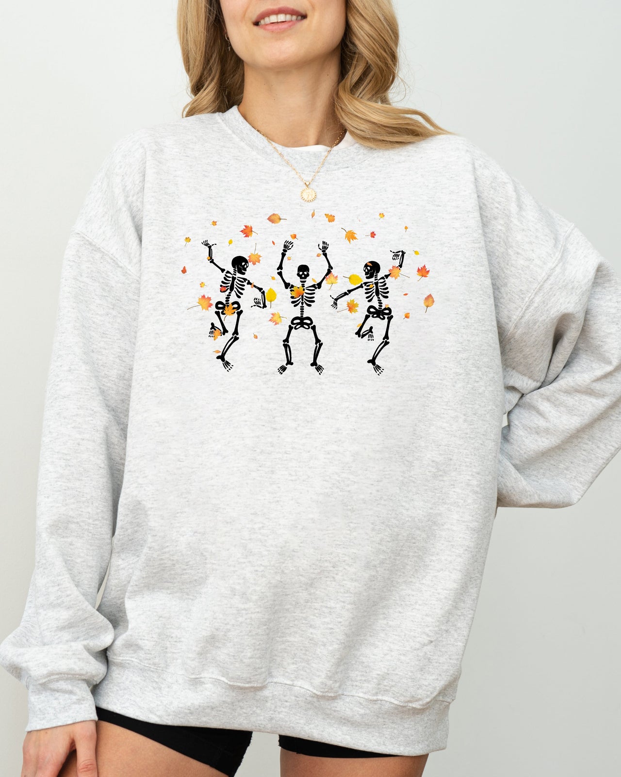 Fall Leaves Dancing Skeletons Ghost Witch Skull Halloween Meme Costume Sweatshirt