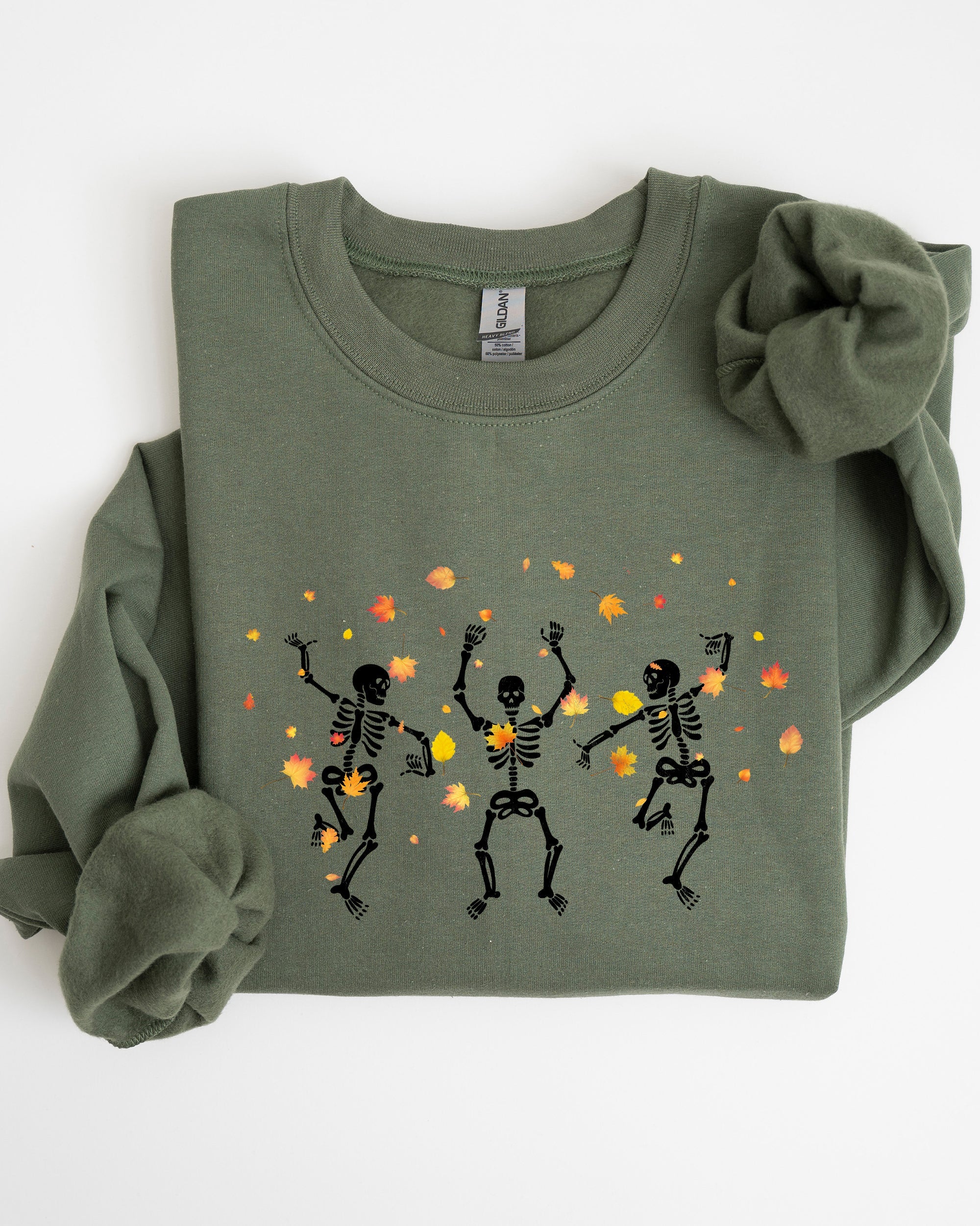 Fall Leaves Dancing Skeletons Ghost Witch Skull Halloween Meme Costume Sweatshirt