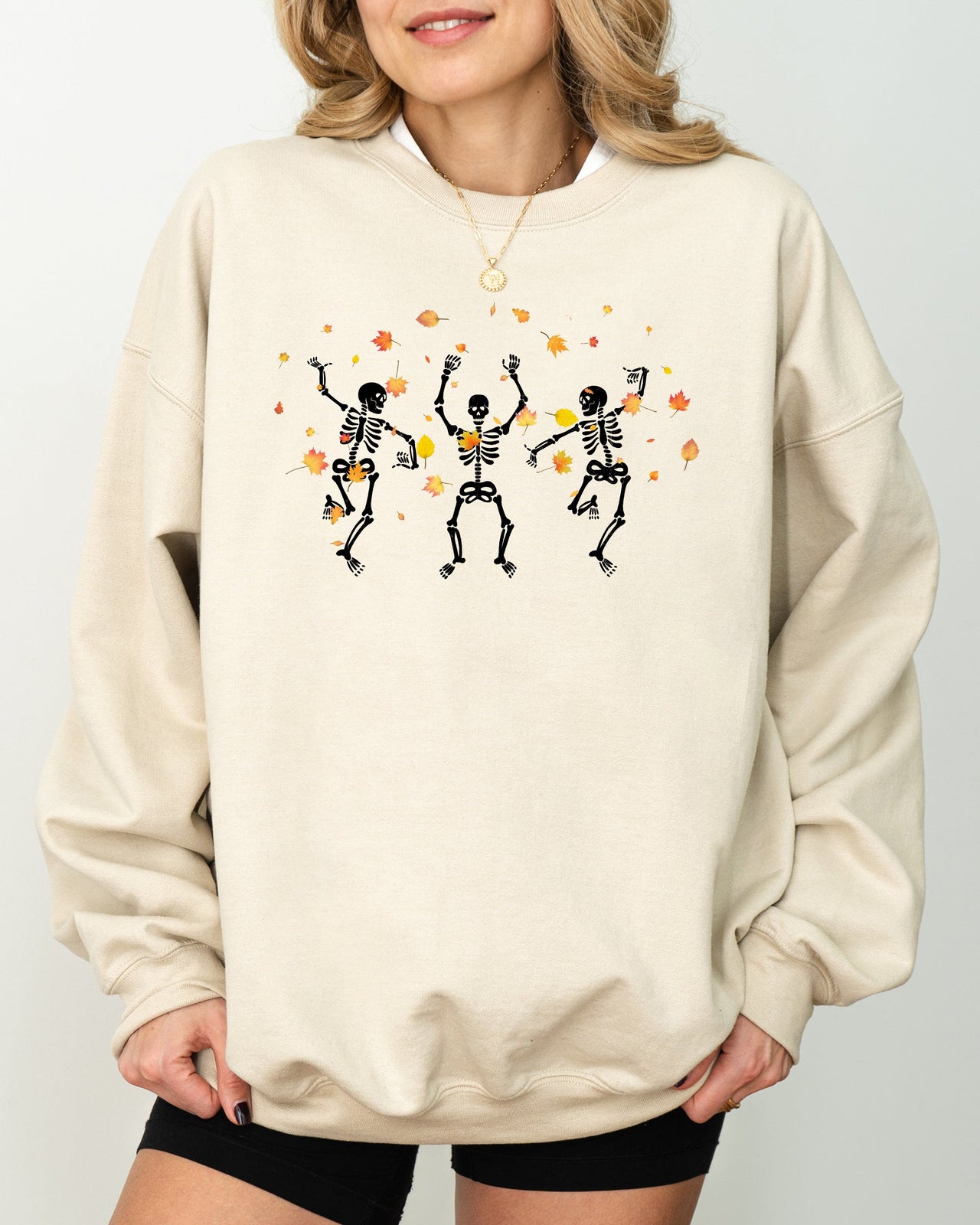 Fall Leaves Dancing Skeletons Ghost Witch Skull Halloween Meme Costume Sweatshirt