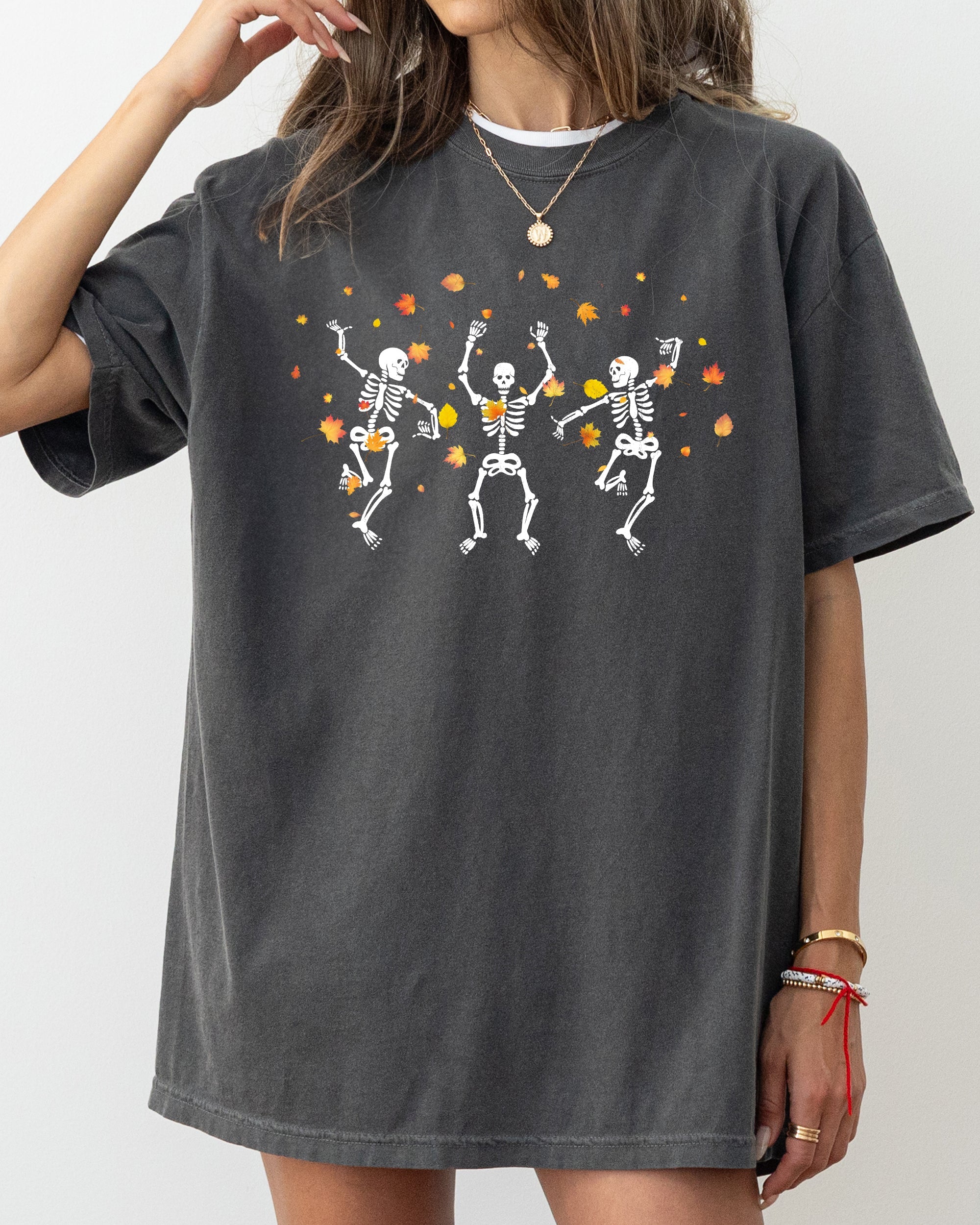Fall Leaves Dancing Skeletons Ghost Witch Skull Halloween Meme Comfort Colors Tee
