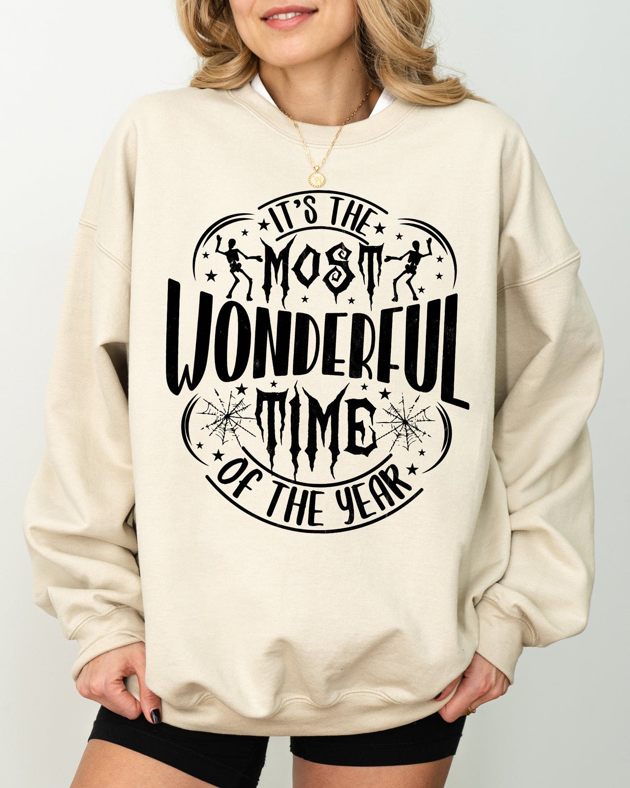 It's The Most Wonderful Time Of The Year Skeleton Spider Web Witch Skull Sweatshirt