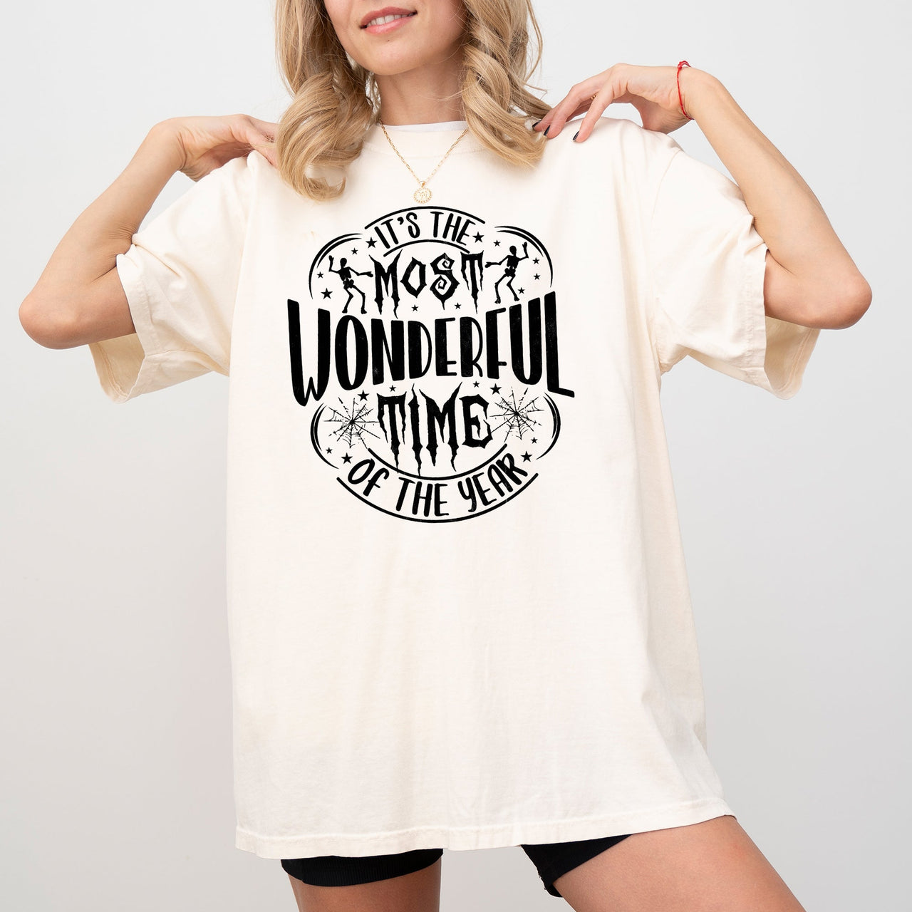 It's The Most Wonderful Time Of The Year Skeleton Spider Web Witch Skull Spooky Halloween Costume Comfort Colors Tee