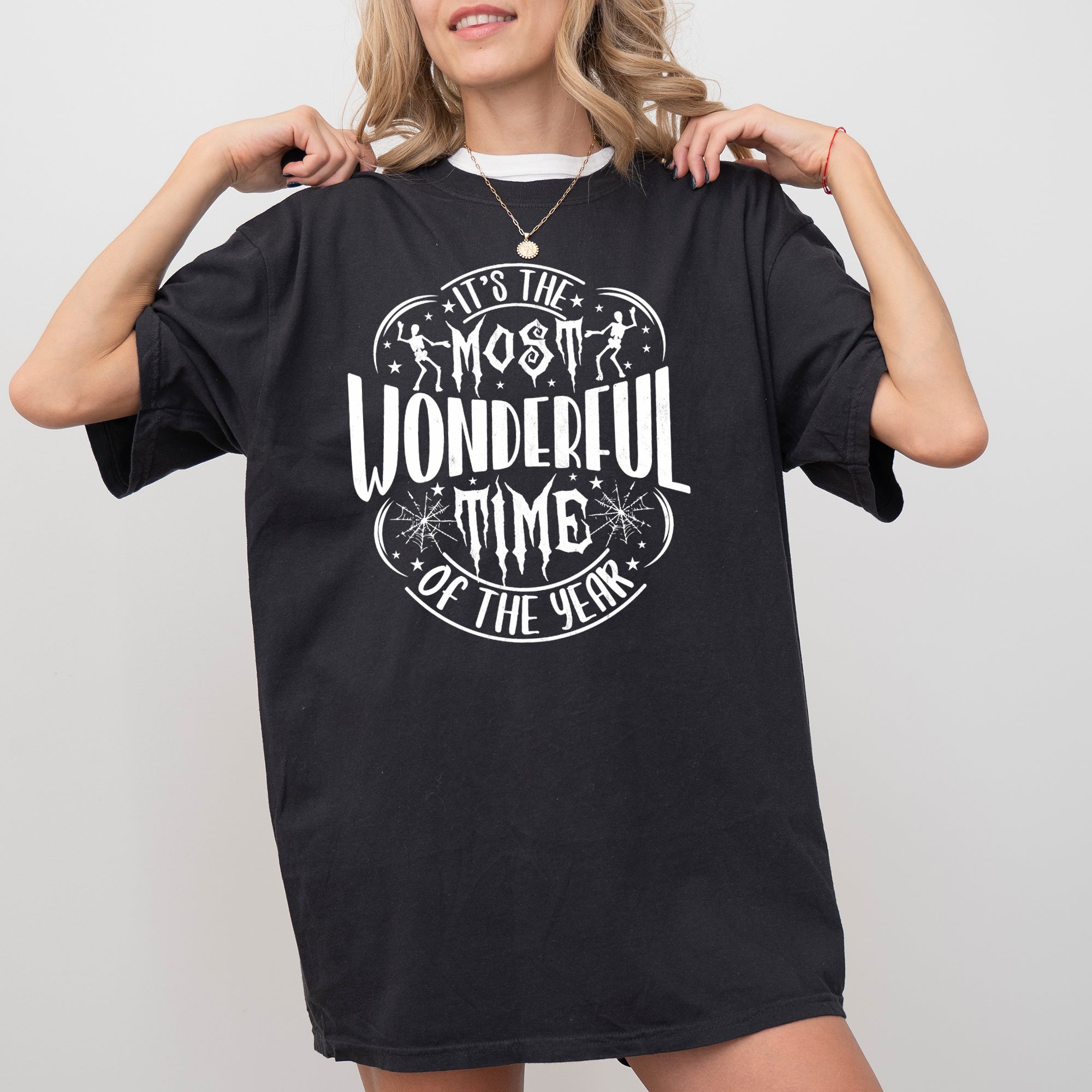 It's The Most Wonderful Time Of The Year Skeleton Spider Web Witch Skull Spooky Halloween Costume Comfort Colors Tee