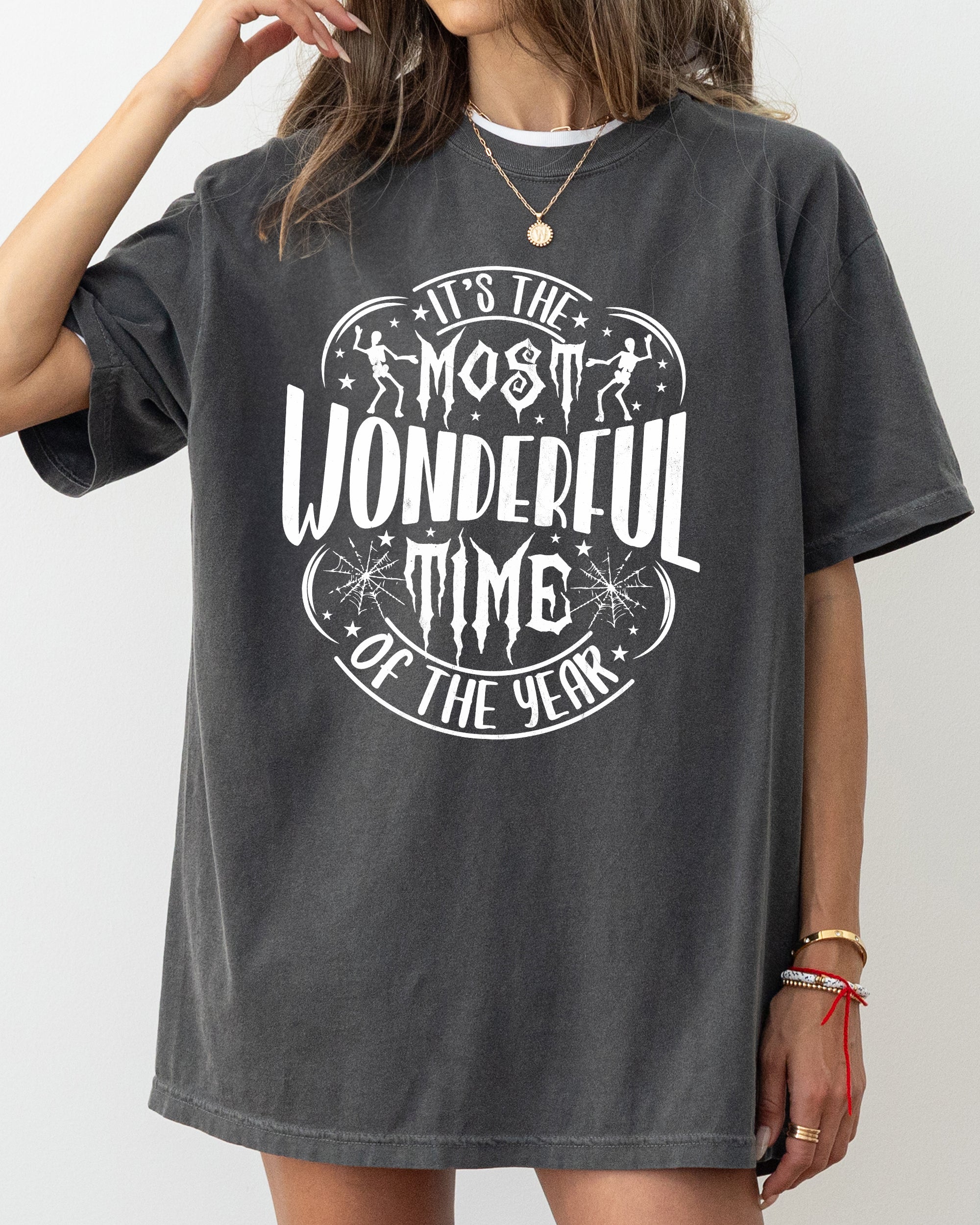 It's The Most Wonderful Time Of The Year Skeleton Spider Web Witch Skull Spooky Halloween Costume Comfort Colors Tee