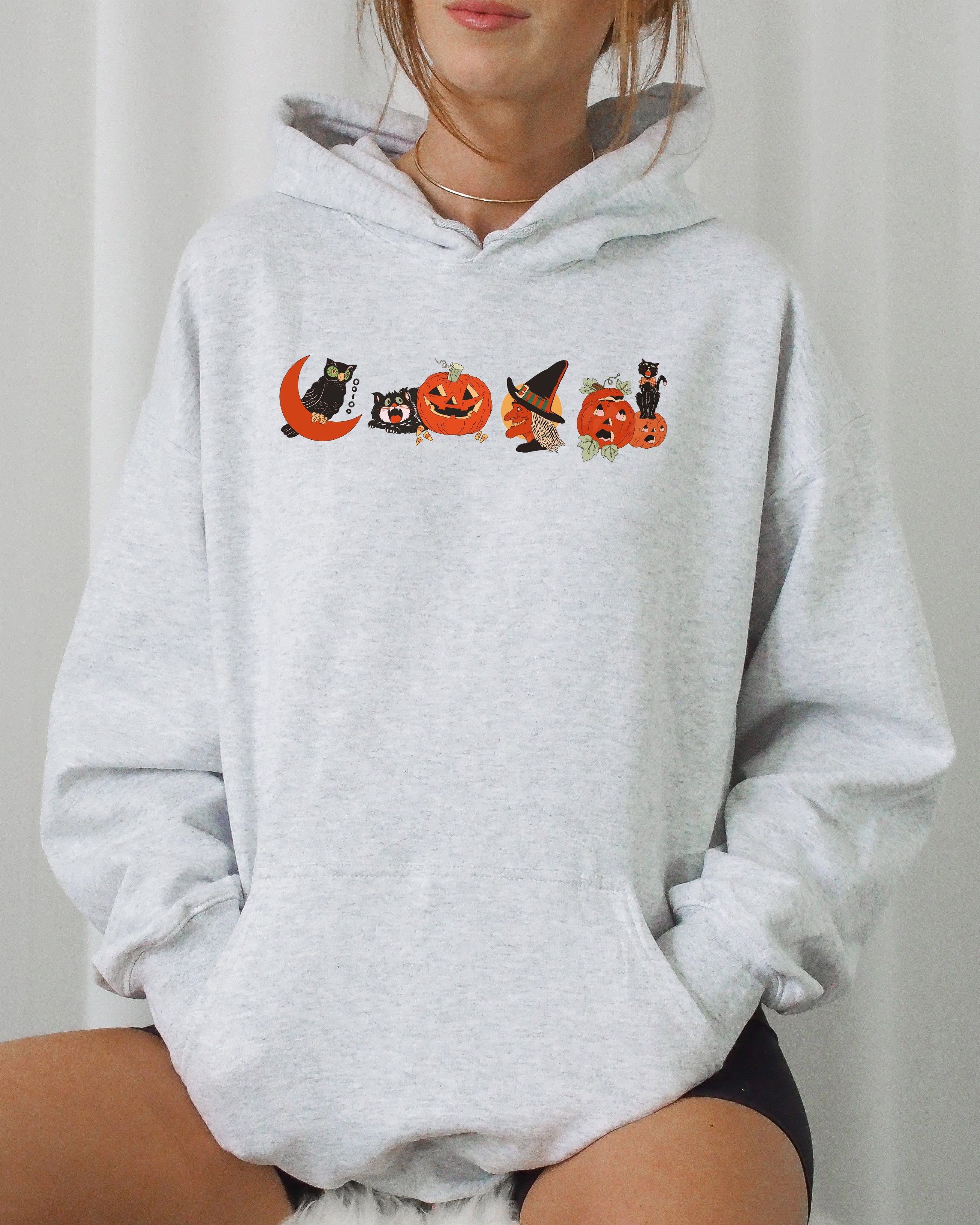Vintage Halloween Spooky Pumpkin Skeleton Witch Skull Meme Aesthetic Nightmare Hoodie