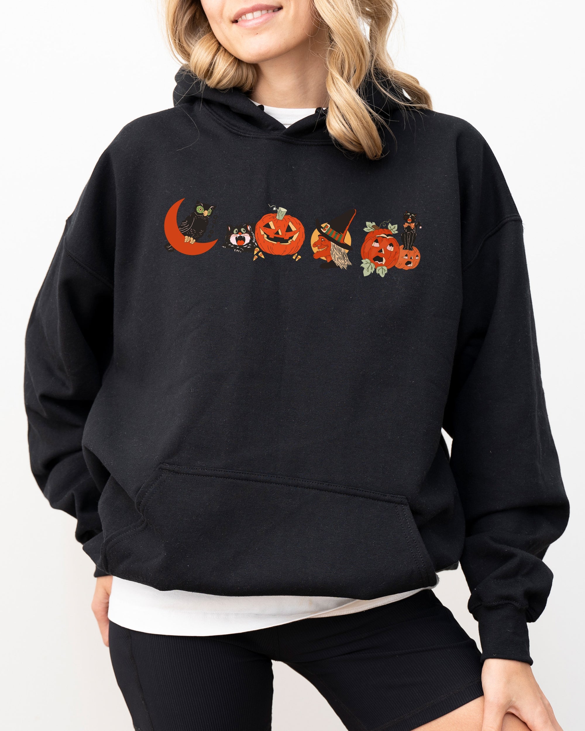 Vintage Halloween Spooky Pumpkin Skeleton Witch Skull Meme Aesthetic Nightmare Hoodie