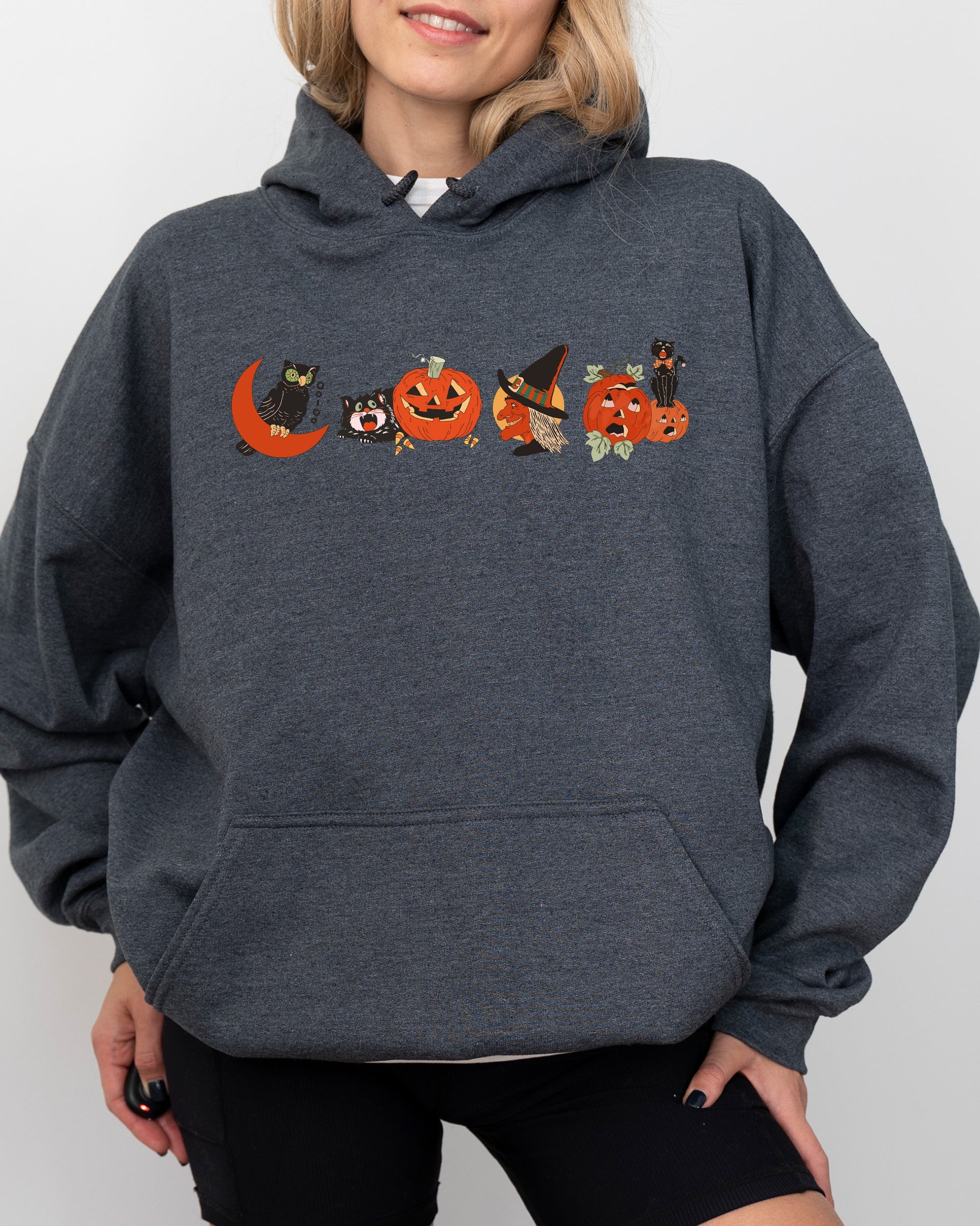 Vintage Halloween Spooky Pumpkin Skeleton Witch Skull Meme Aesthetic Nightmare Hoodie