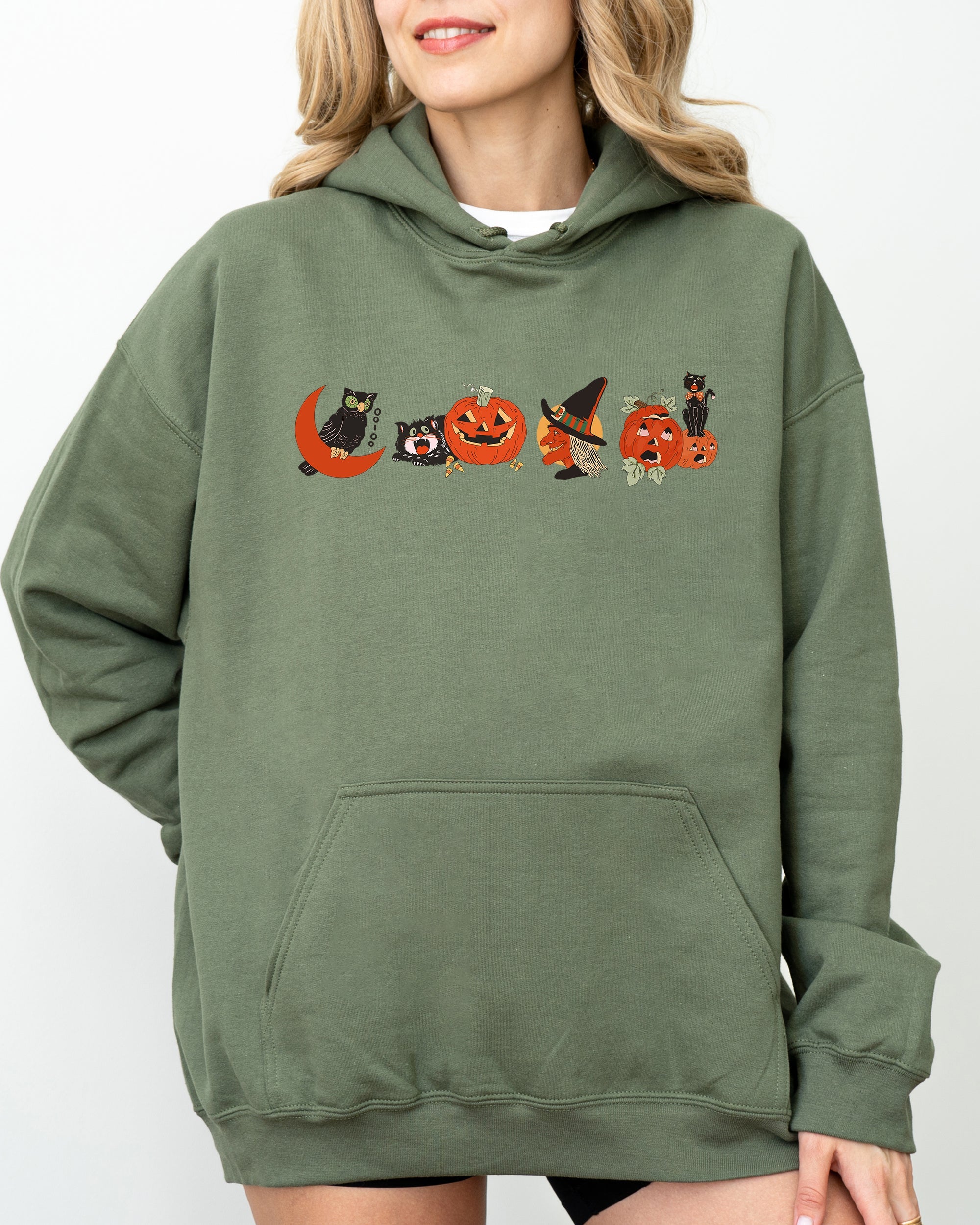 Vintage Halloween Spooky Pumpkin Skeleton Witch Skull Meme Aesthetic Nightmare Hoodie