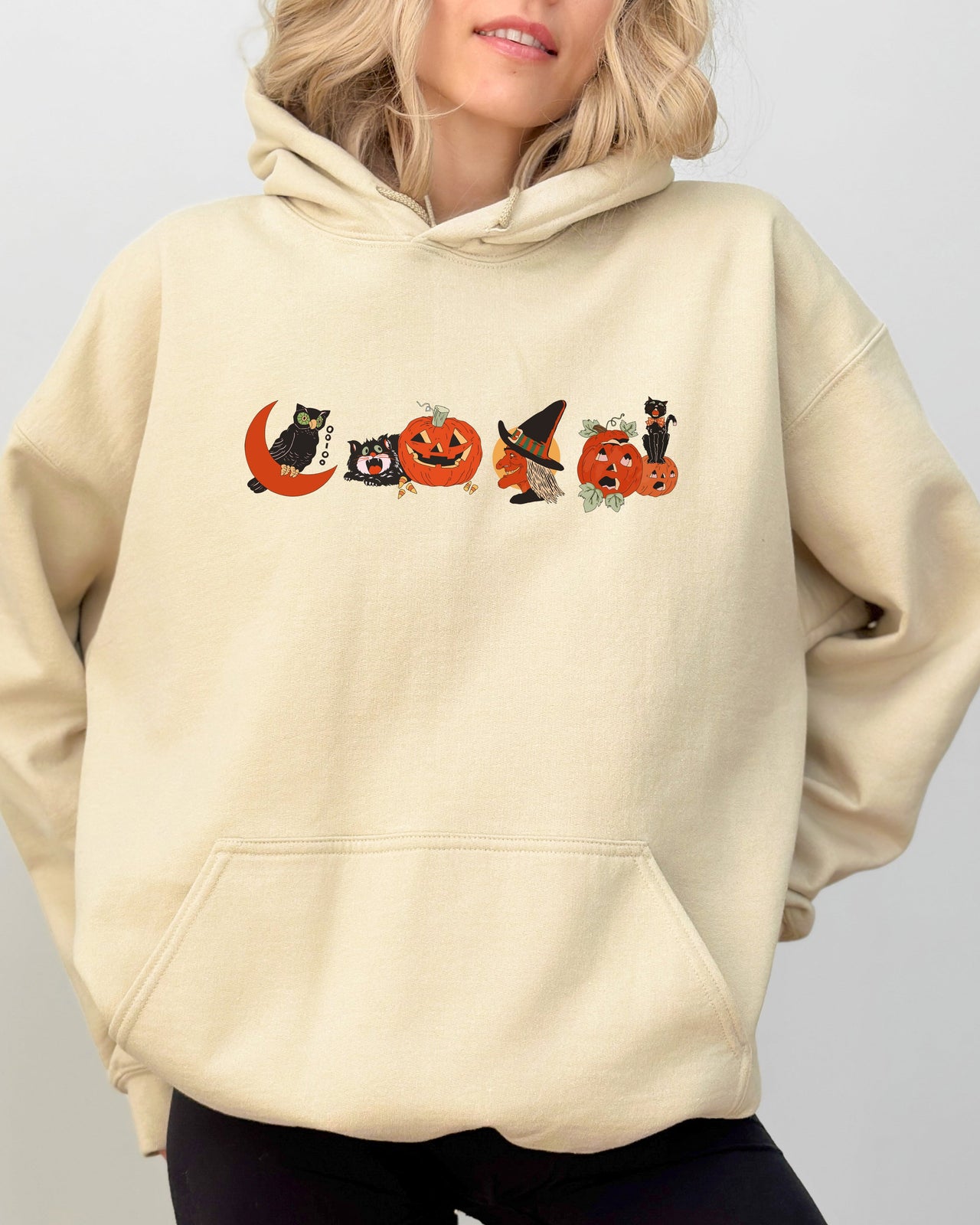Vintage Halloween Spooky Pumpkin Skeleton Witch Skull Meme Aesthetic Nightmare Hoodie
