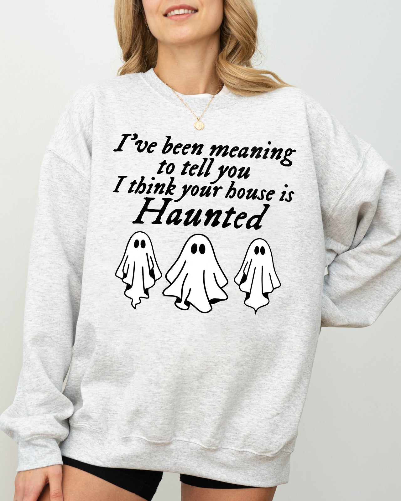 Mini Ghosts Haunted House Skeleton Witch Skull Spooky Halloween Meme Costume Sweatshirt