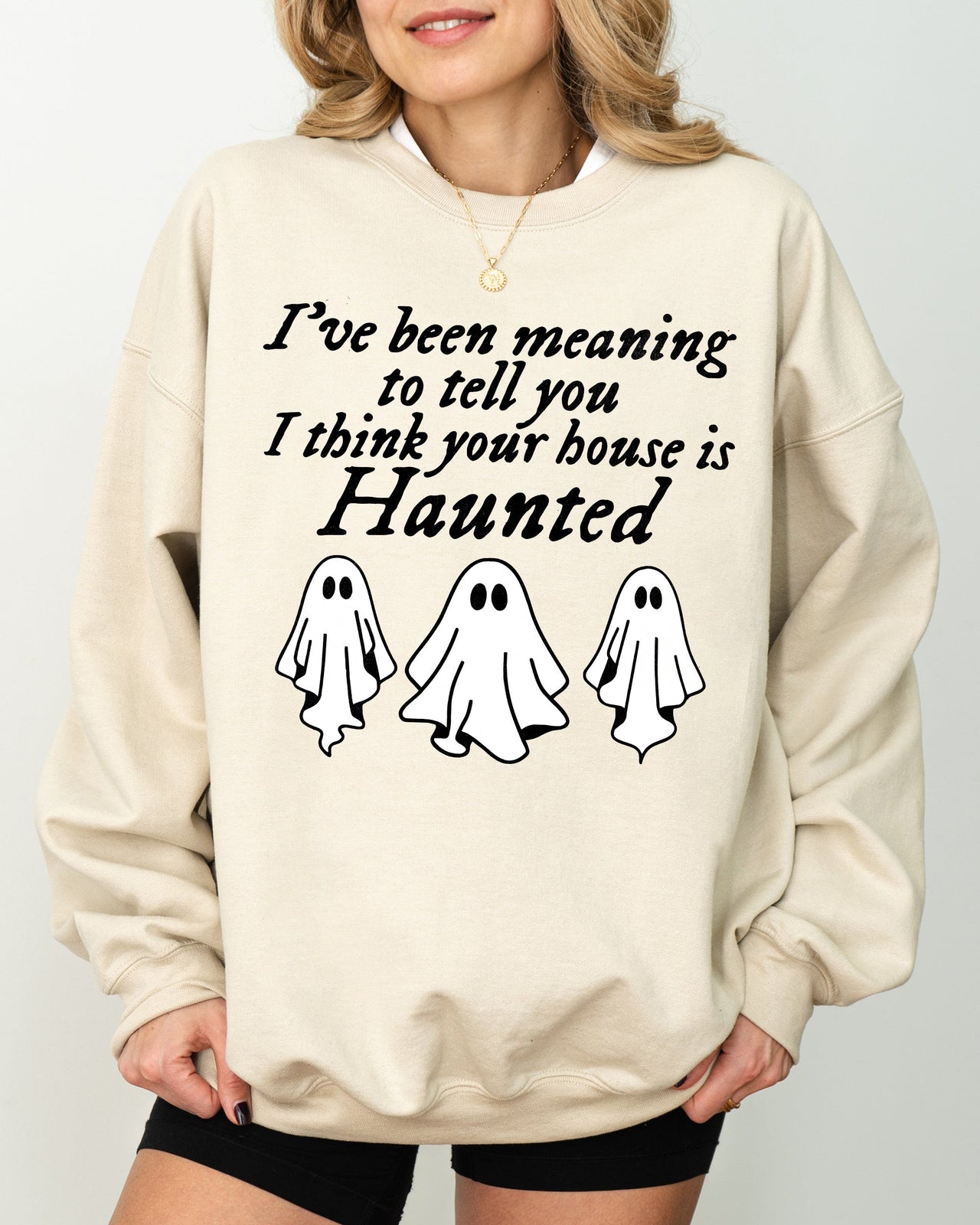 Mini Ghosts Haunted House Skeleton Witch Skull Spooky Halloween Meme Costume Sweatshirt