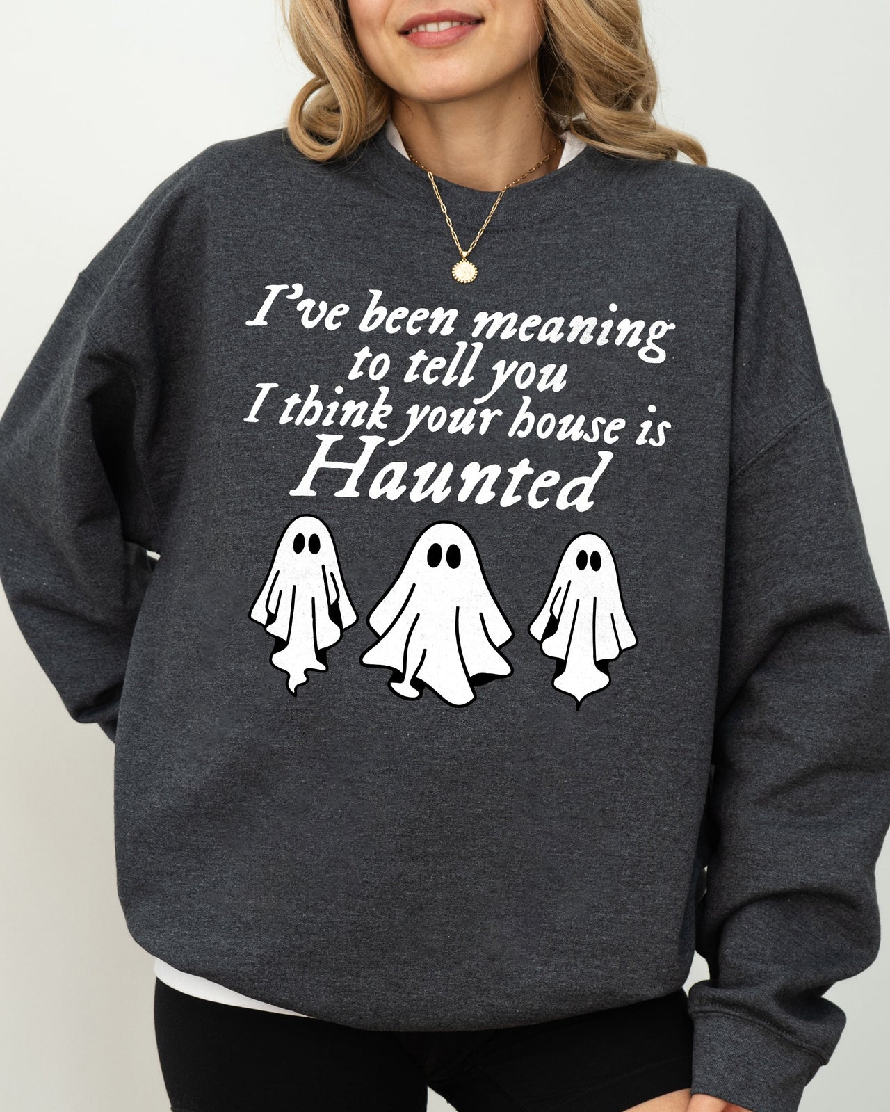 Mini Ghosts Haunted House Skeleton Witch Skull Spooky Halloween Meme Costume Sweatshirt