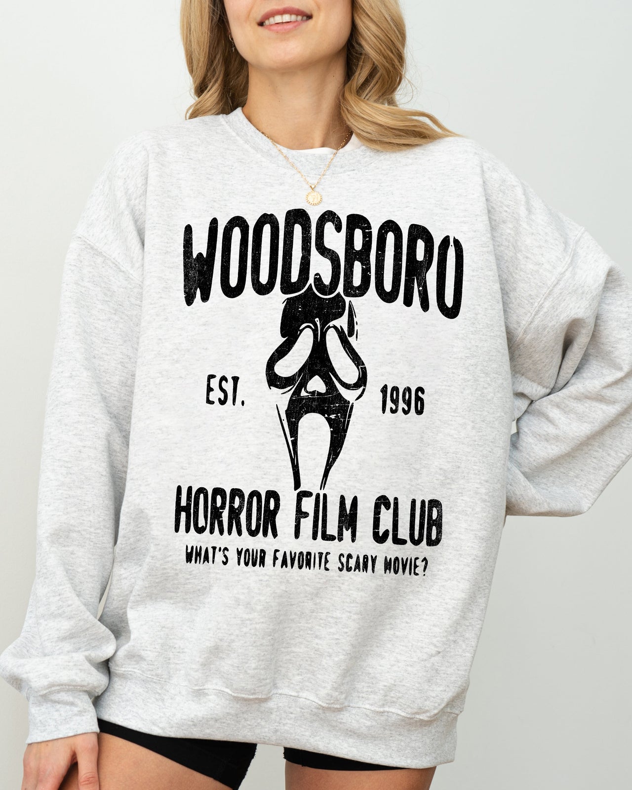 Woodsboro Horror Film Skeleton Skull Halloween Costume Inspired Slasher Scene Sweatshirt