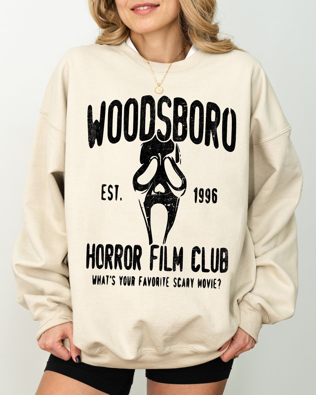 Woodsboro Horror Film Skeleton Skull Halloween Costume Inspired Slasher Scene Sweatshirt