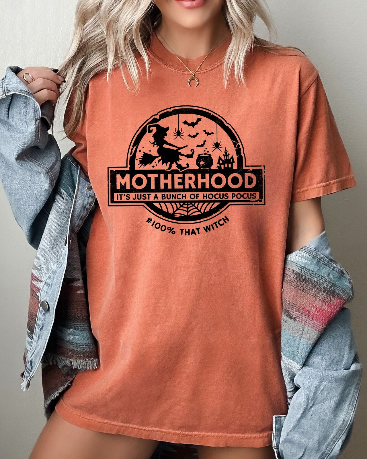 Motherhood Witch Ghost Skull Spooky Meme Halloween Costume Graphic Comfort Colors Tee