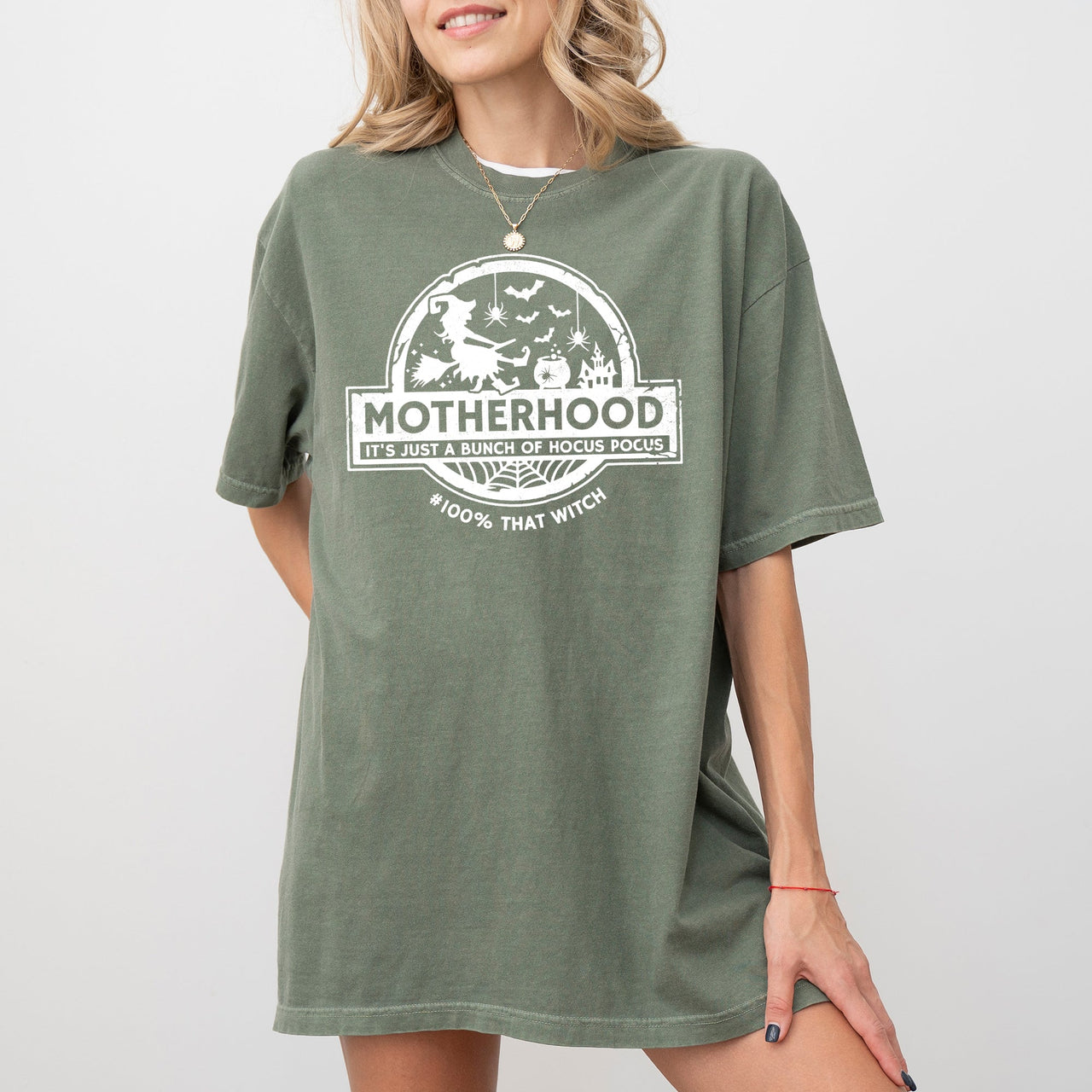 Motherhood Witch Ghost Skull Spooky Meme Halloween Costume Graphic Comfort Colors Tee