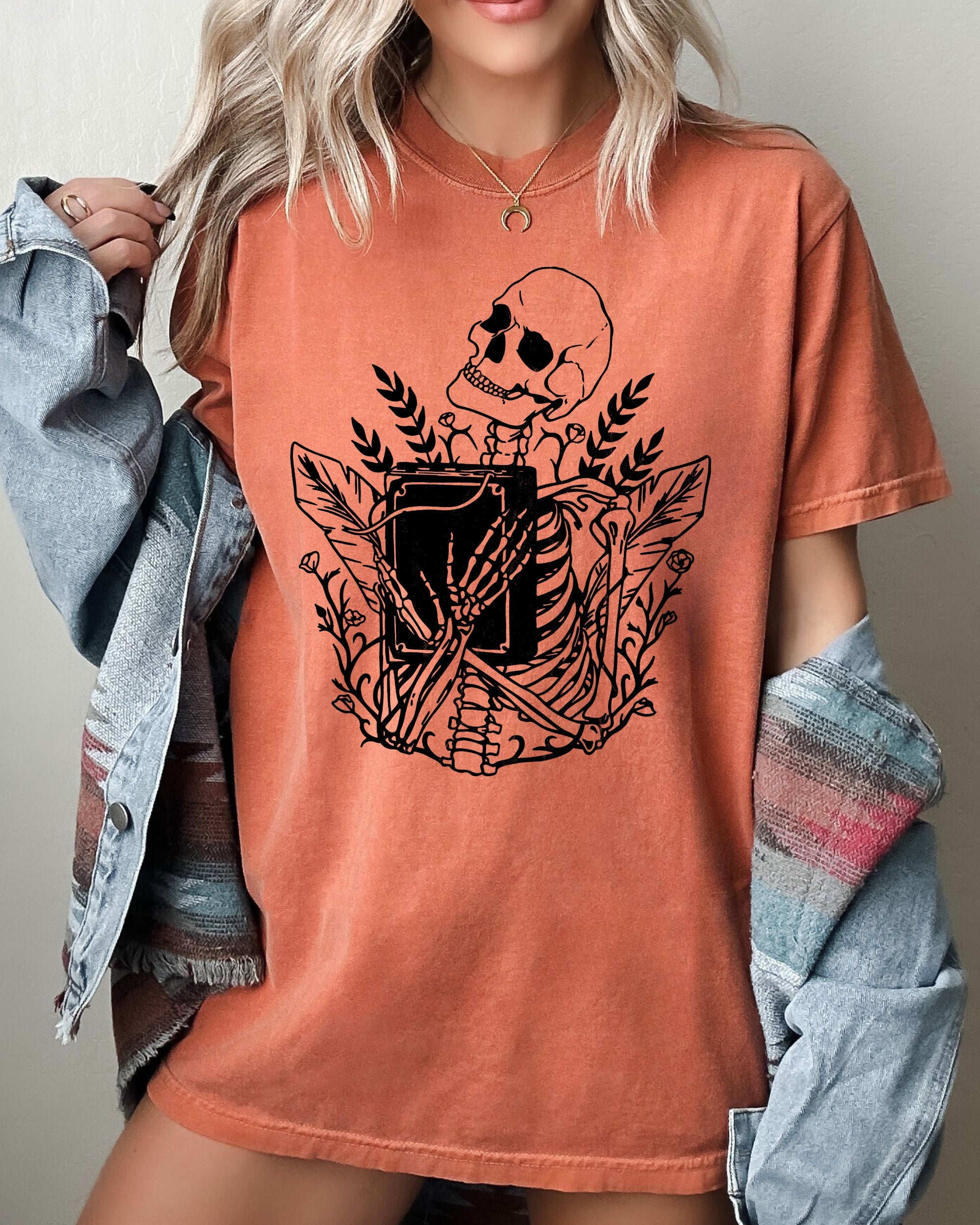Reading Skeleton Witch Ghost Skull Spooky Halloween Costume Meme Graphic Comfort Colors Tee