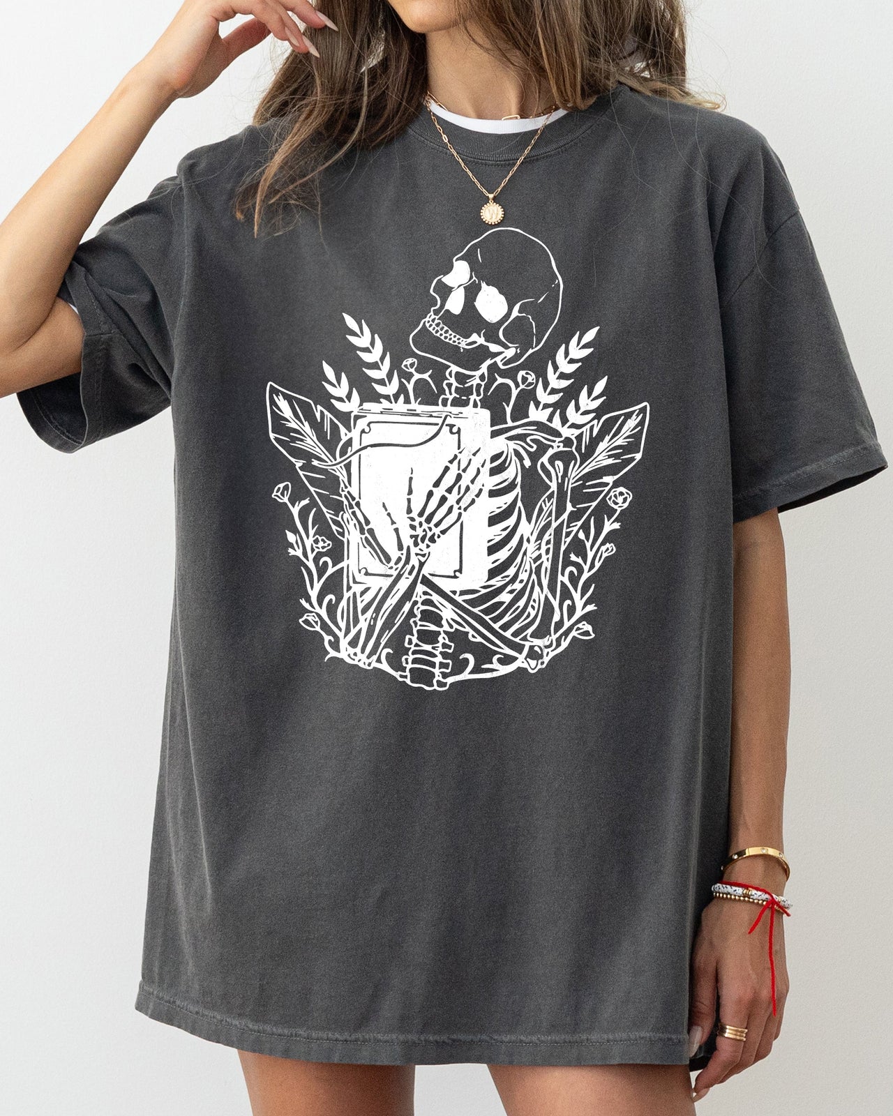 Reading Skeleton Witch Ghost Skull Spooky Halloween Costume Meme Graphic Comfort Colors Tee