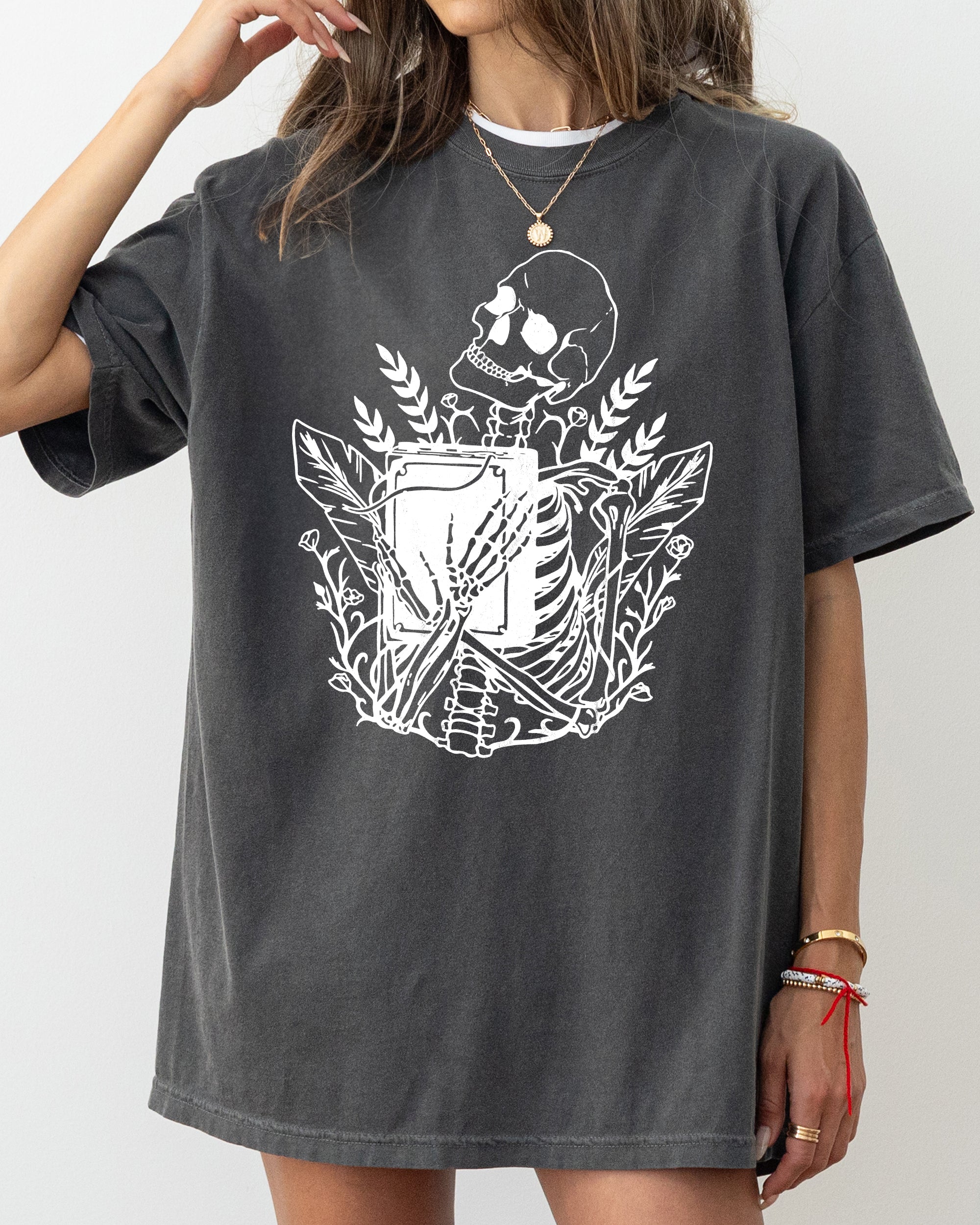 Reading Skeleton Witch Ghost Skull Spooky Halloween Costume Meme Graphic Comfort Colors Tee
